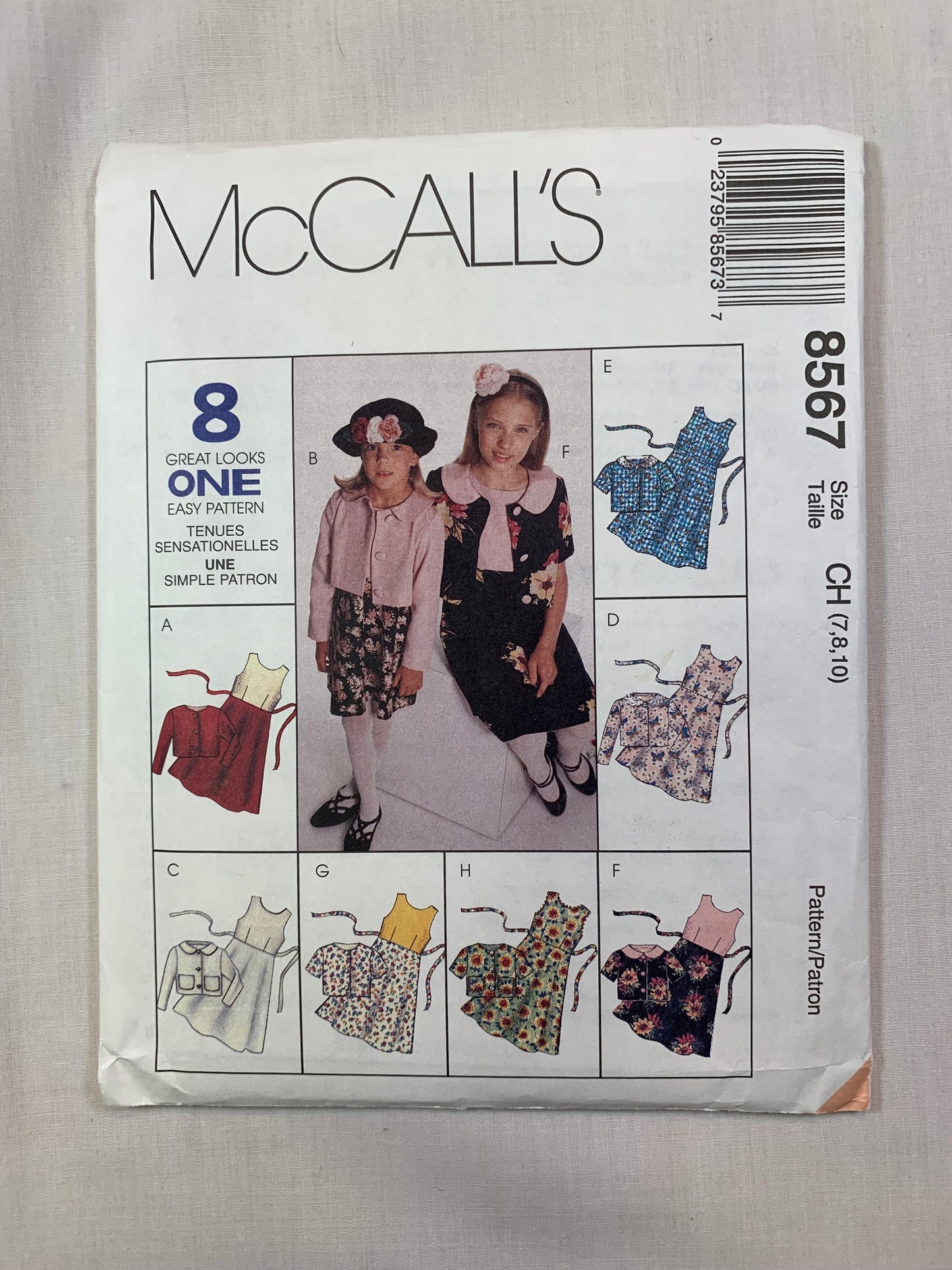 McCall's 8567 Girls' Dress, Jacket, Size 7-10, Cut, Vintage 1996