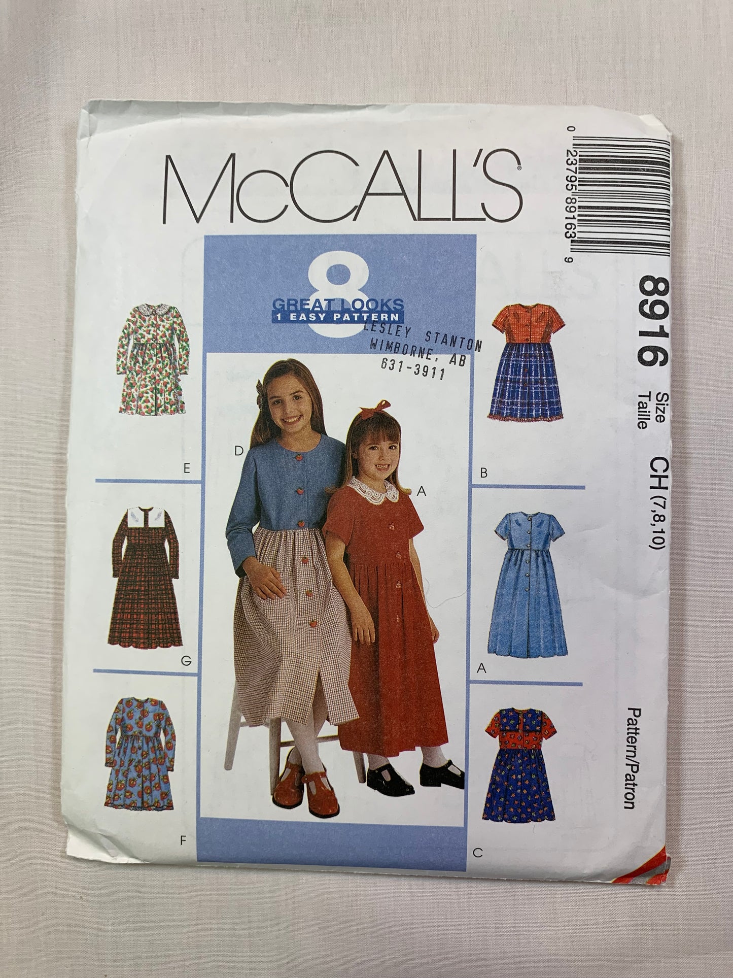 McCall's 8916 Girls' Dresses, Size 7-10, Uncut, Vintage 1997