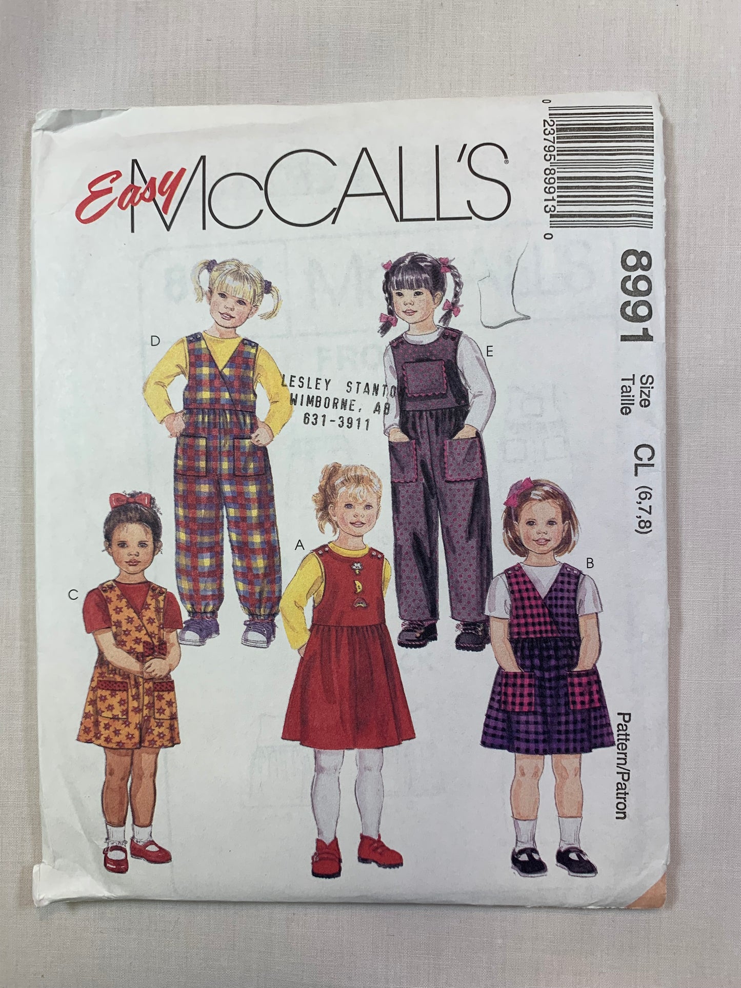McCall's 8903 Girls' Jumper, Jumpsuit, Size 6-8, Uncut, Vintage 1997