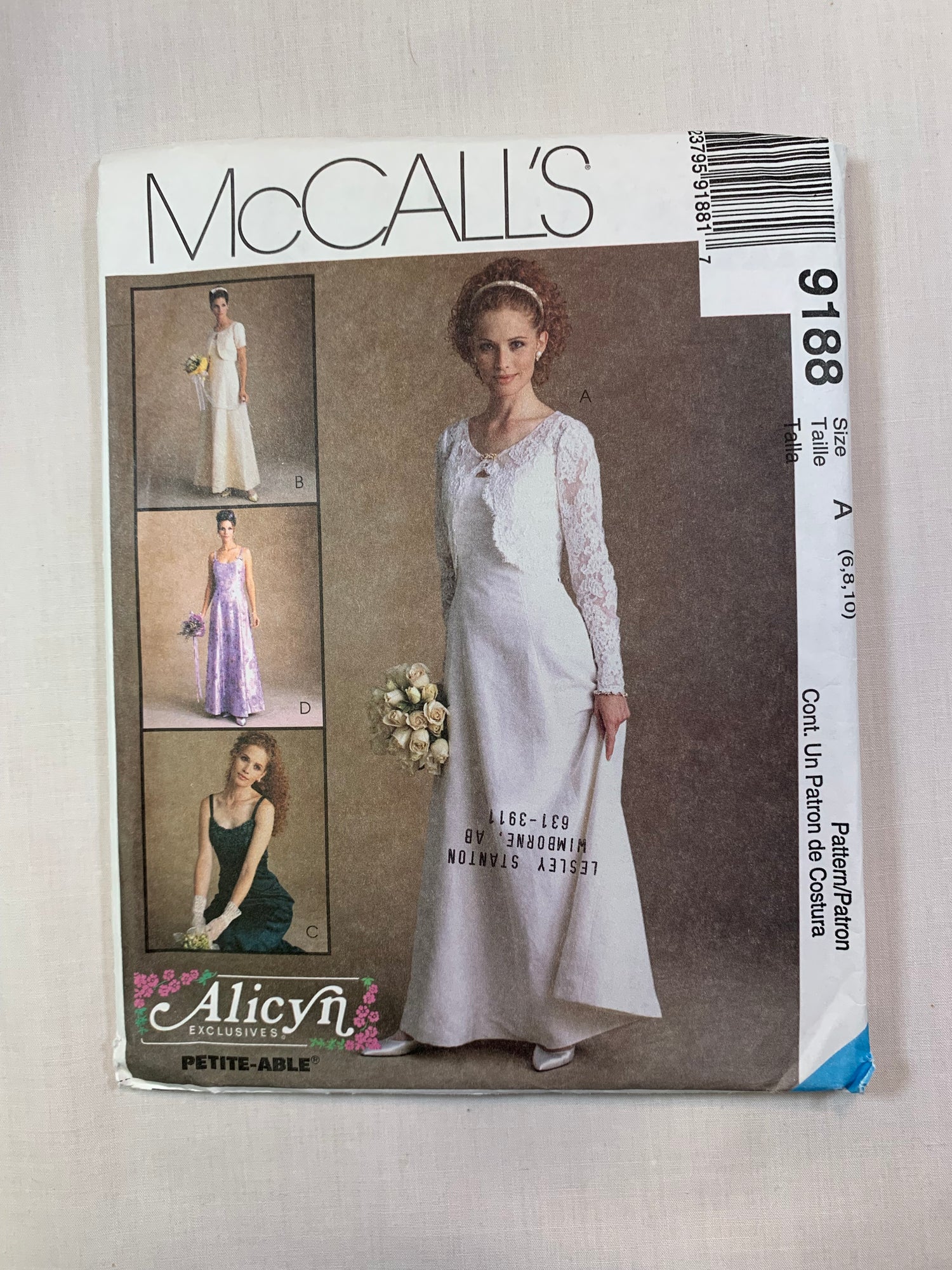 McCall's 9188 Misses' Bridal Gowns, Bridesmaids' Gowns, Dress, Size 6-10, Uncut, Vintage 1998