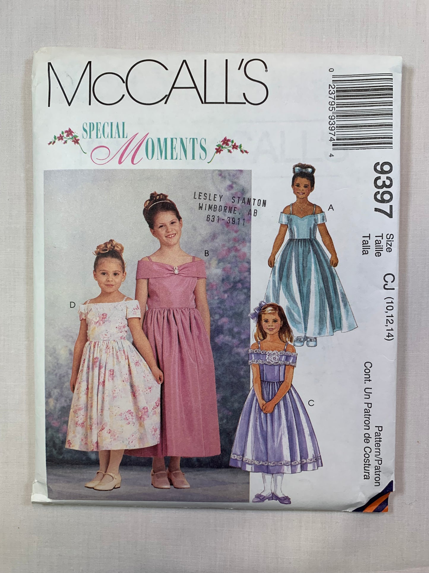 McCall's 9397 Girls' Dress, Size10-14, Uncut, Vintage 1998