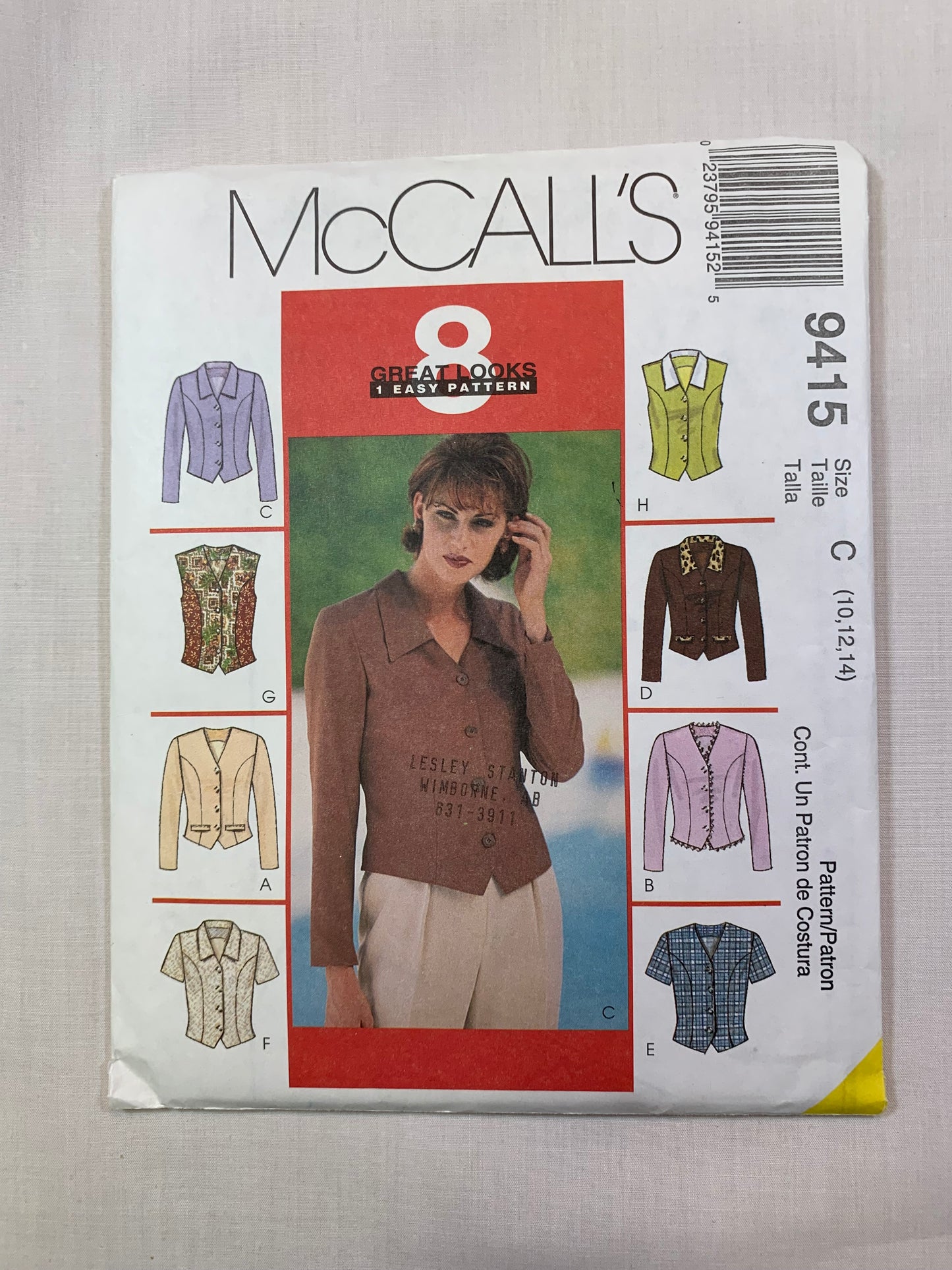 McCall's 9415 Misses' Tops, Size 10-14, Uncut, Vintage 1998