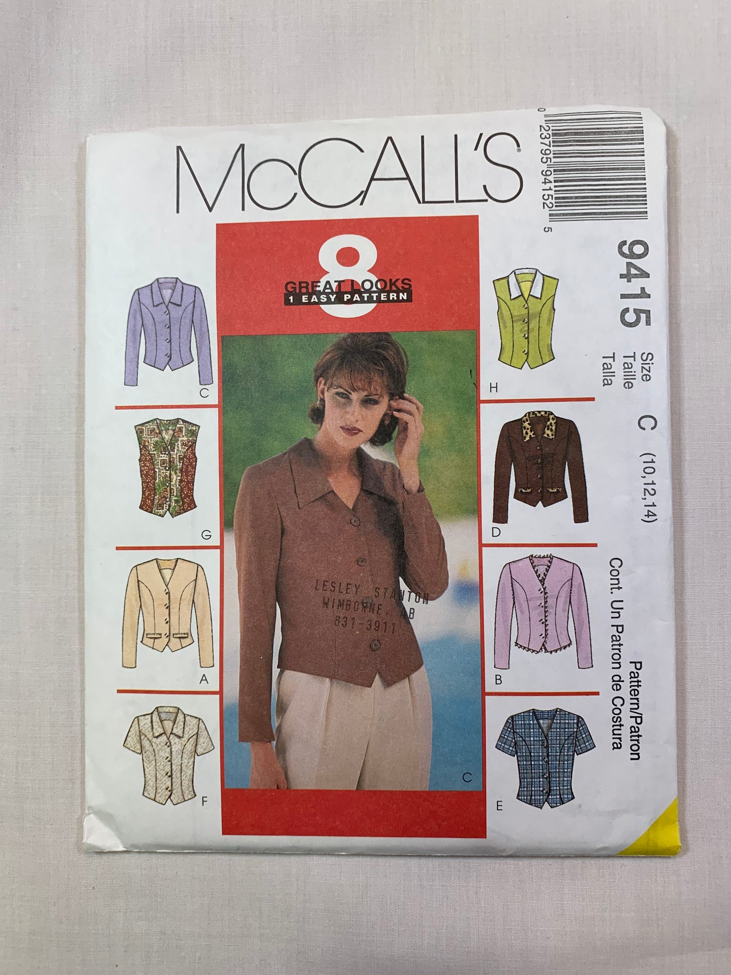 McCall's 9415 Misses' Tops, Size 10-14, Uncut, Vintage 1998