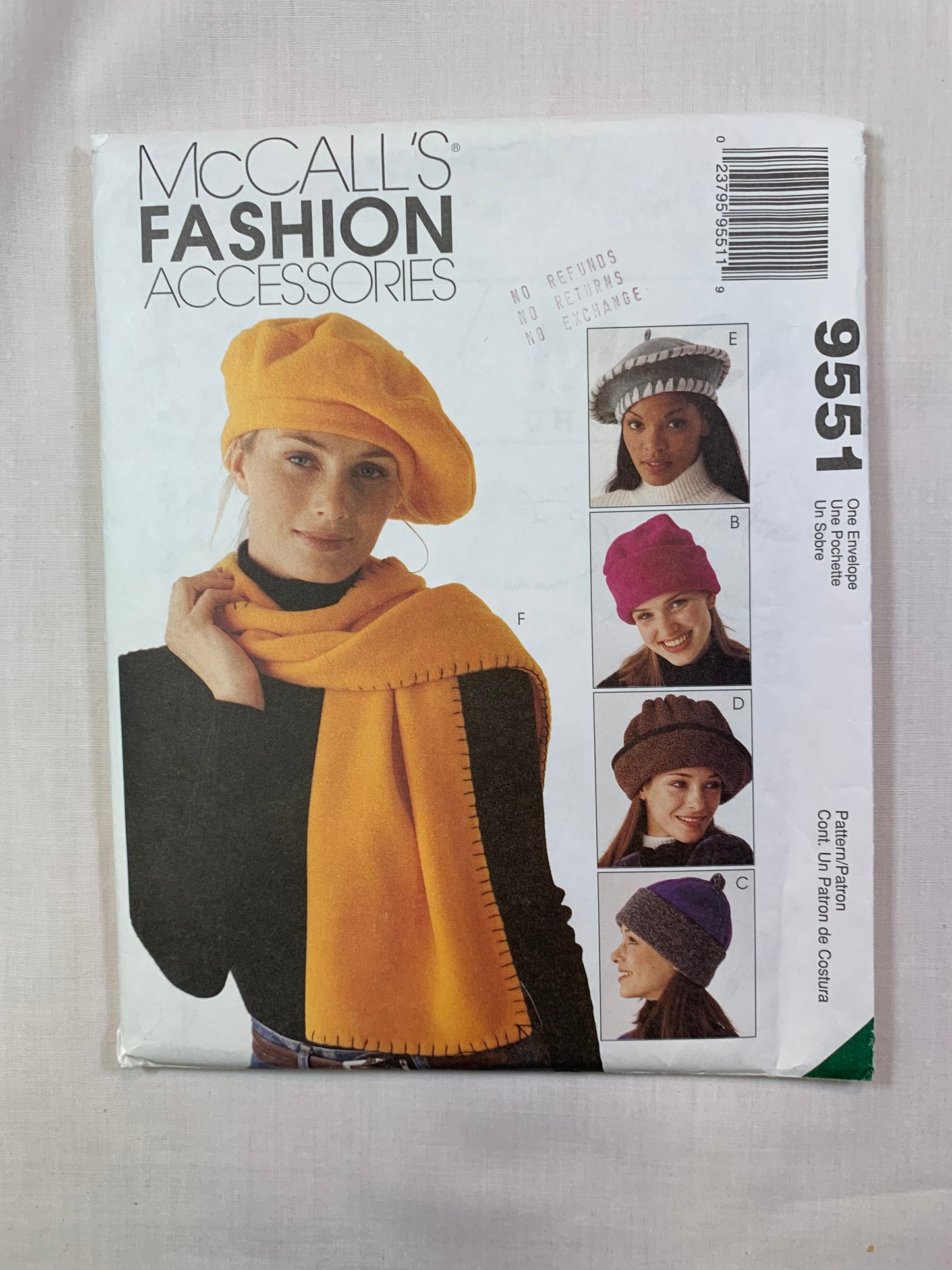 McCall's 9551 Misses' Teens' Fashion Accessories, Hats, Scarves, Tote, Blanket, Uncut, Vintage 1998