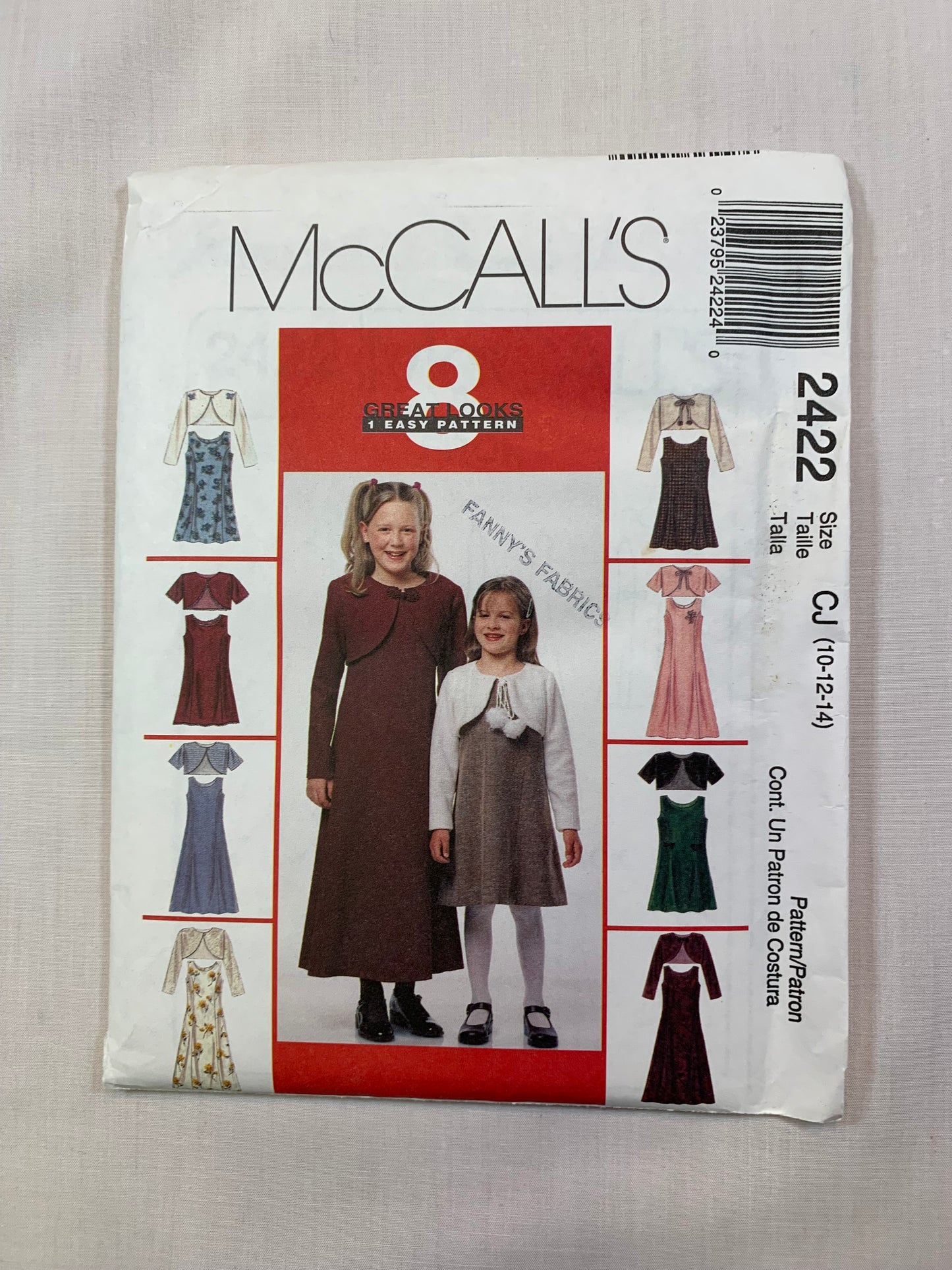 McCall's 2422 Girls' Dress, Lined Bolero, Size 10-14 Uncut, Vintage 1999