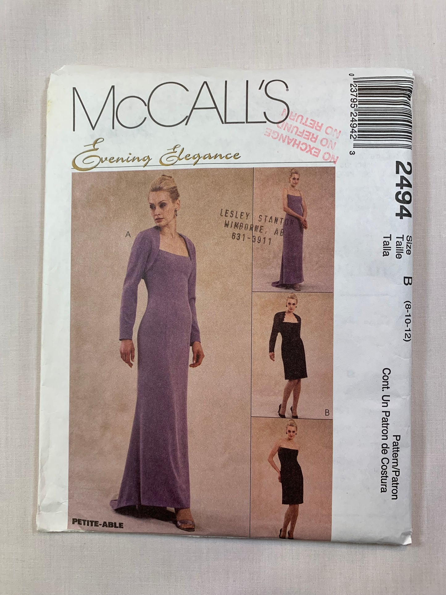 McCall's 2494 Misses' Dress. Shrug, Size 8-12, Uncut, Vintage 1999