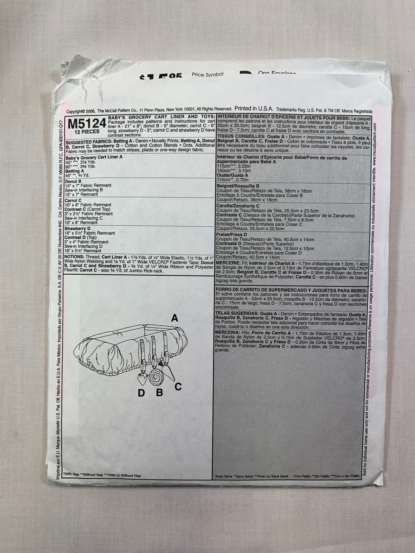 McCall's M5124 Crafts Baby's Grocery Cart Liner And Toys, Cut, 2006