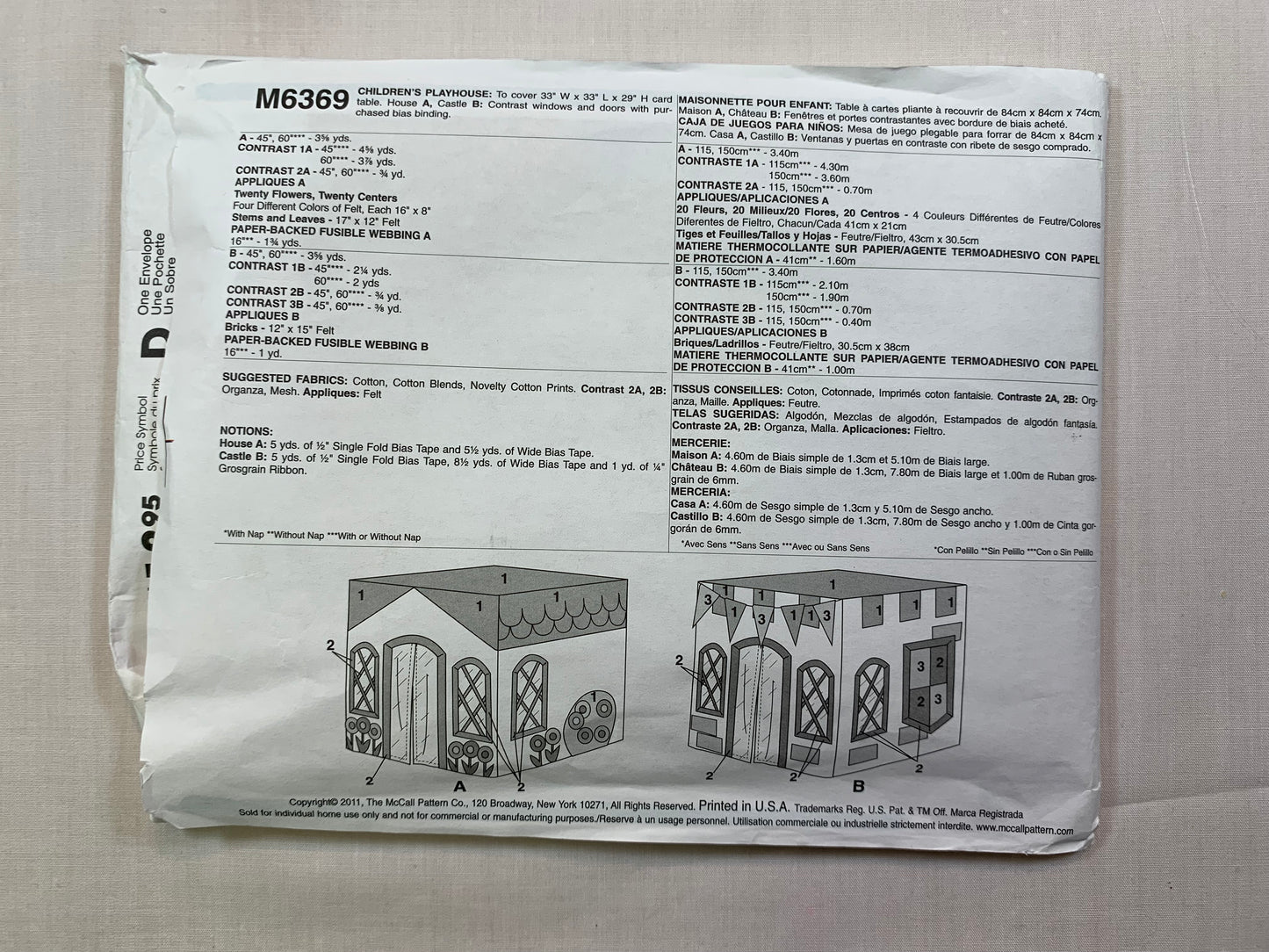 McCall's M6369 Crafts Children's Playhouse, Uncut, 2011