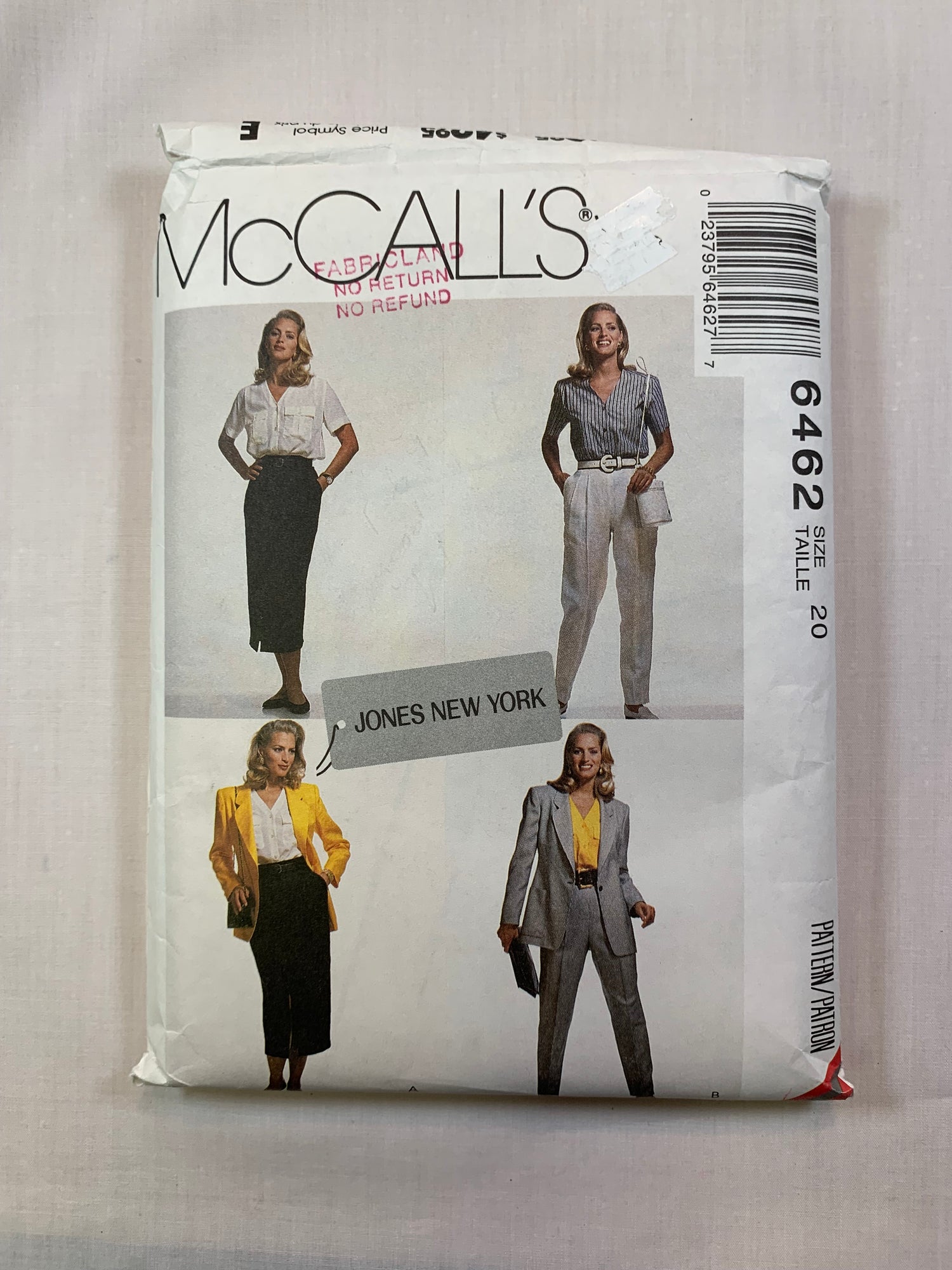 McCall's 6462 Misses' Lined Jacket, Top, Skirt, Pants, Size 20, Cut, Vintage 1993