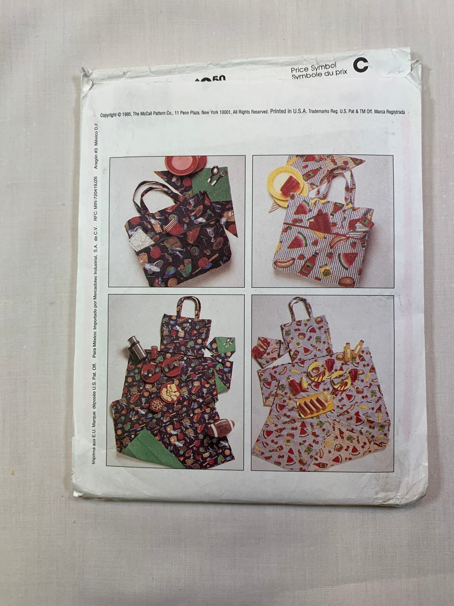 McCall's 7643 Crafts Tote Reversible Mat, Utensil Holder, Uncut, Vintage 1995