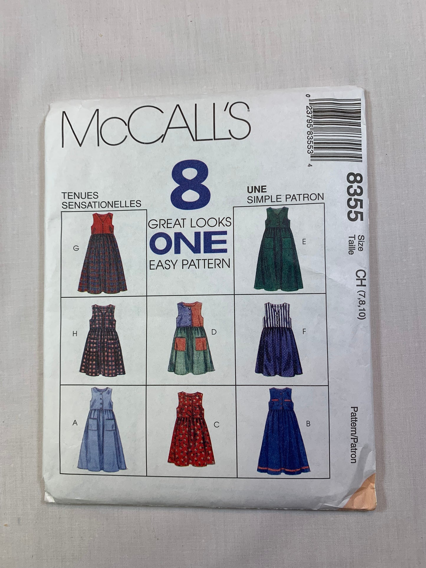 McCall's 6596 Children's, Girls' Dress, Jumper, Size 7-10, Uncut, Vintage 1996