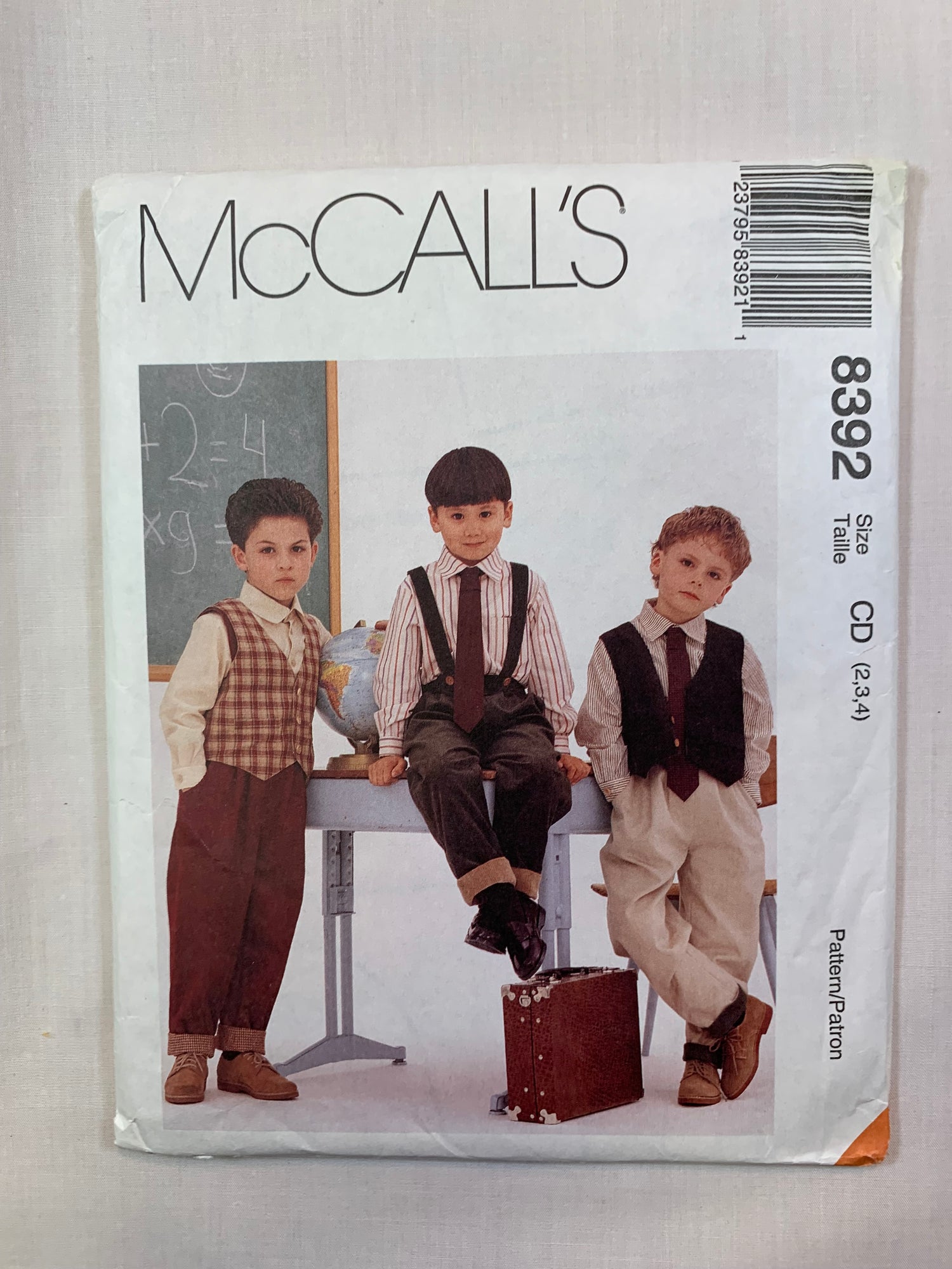 McCall's 8392 Children's, Boys' Vest, Pants, Shirts, Tie Size 2-4, Uncut, Vintage 1996