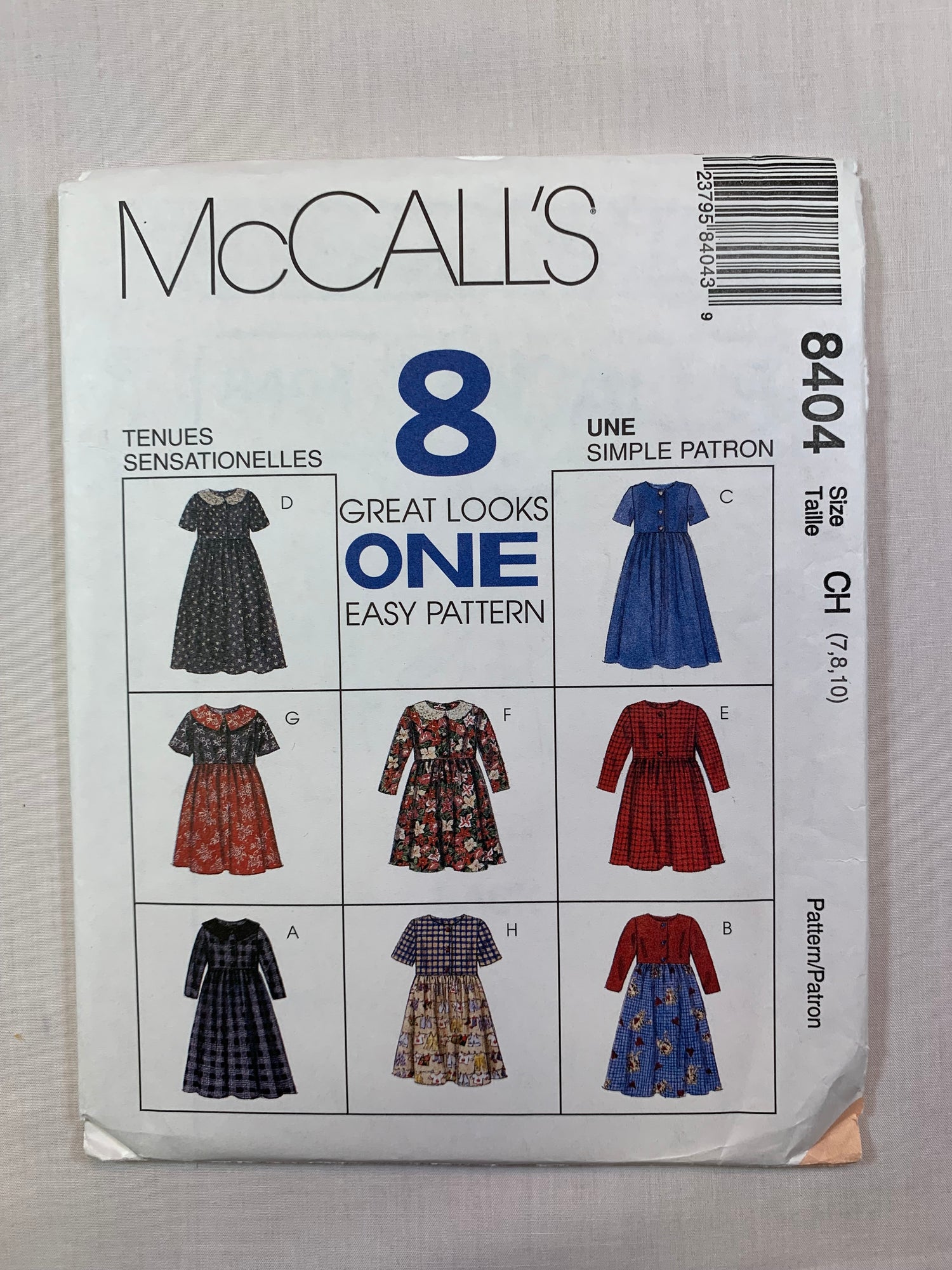 McCall's 8404 Girls' Dresses, Size 7-10, Uncut, Vintage 1996