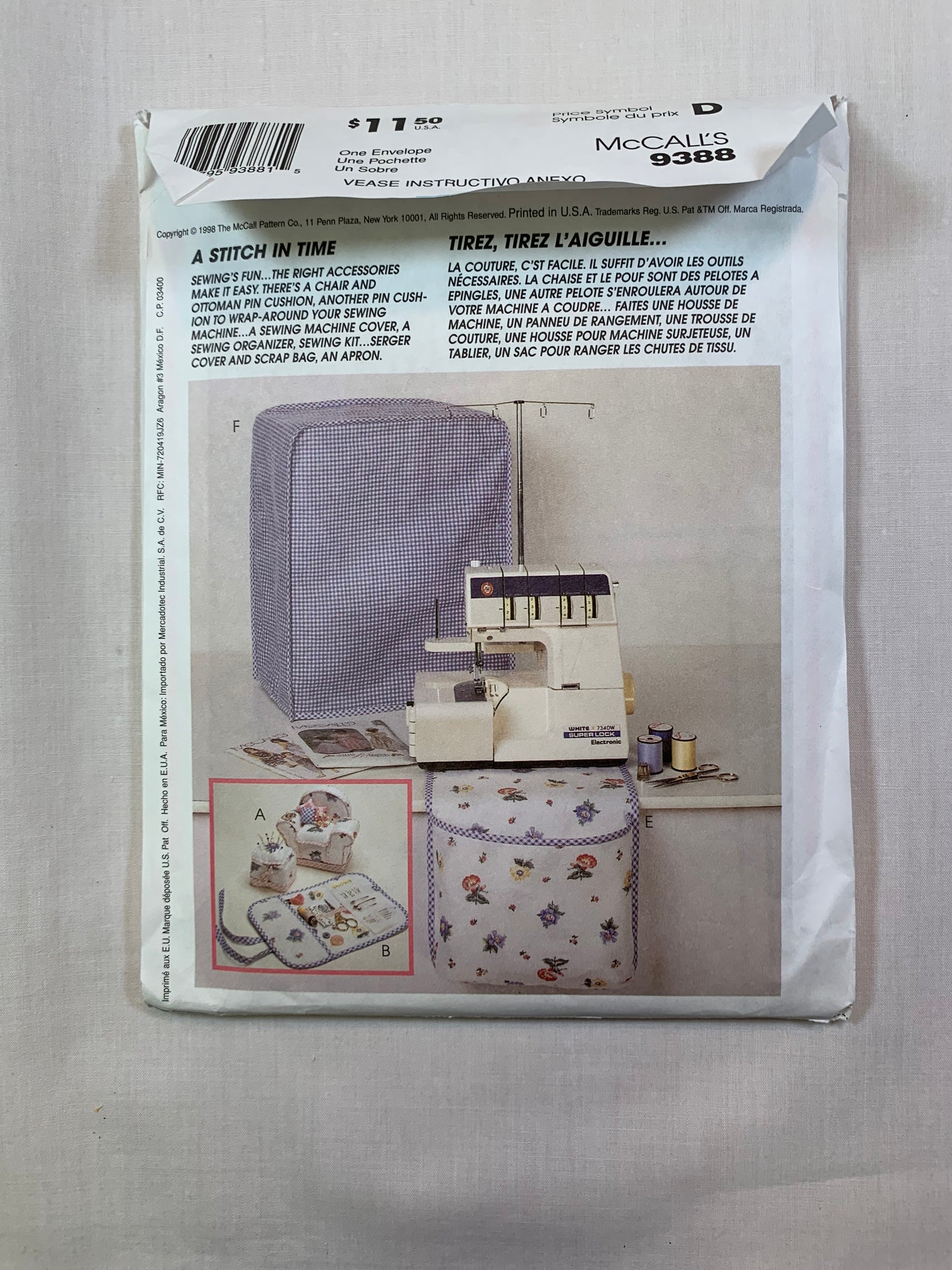 McCall's 9388 Crafts Sewing Organized Accessories, Uncut, Vintage 1998