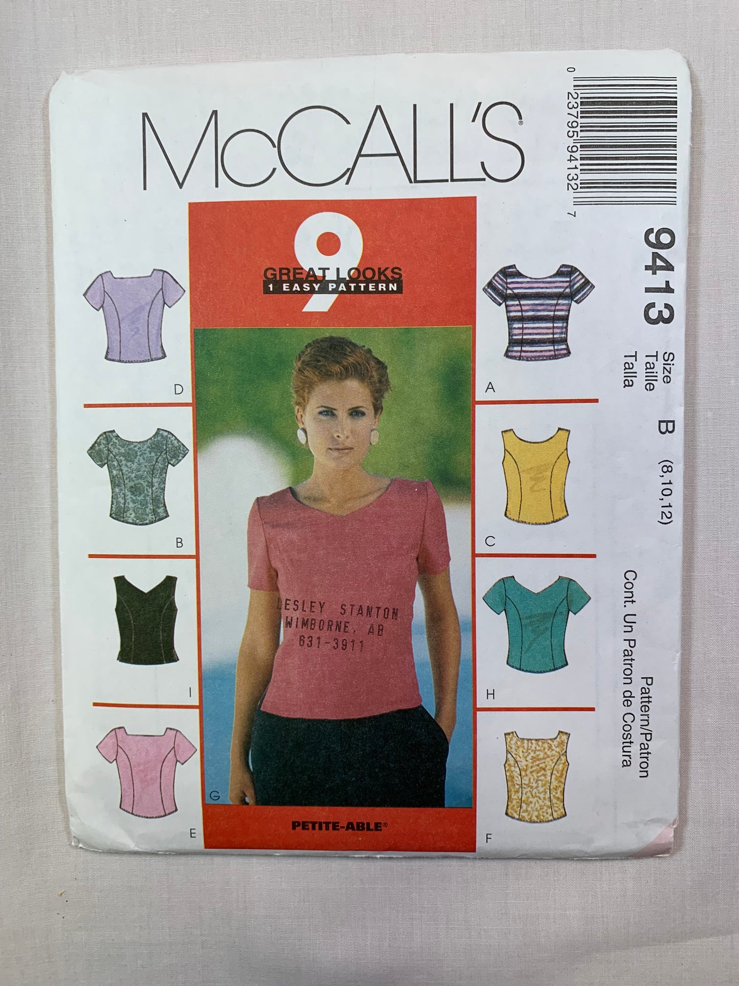 McCall's 9413 Misses' Tops, Size 8-12 Uncut, Vintage 1998