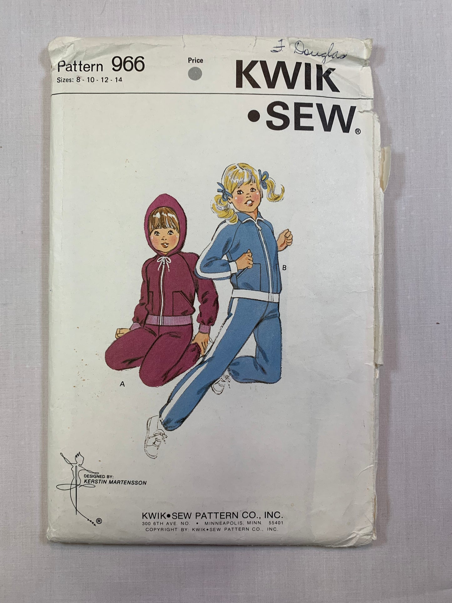KWIK 966 Girl's Jogging Suit, Top, Pants, Hood, Size 8-14, Cut, Vintage 1992