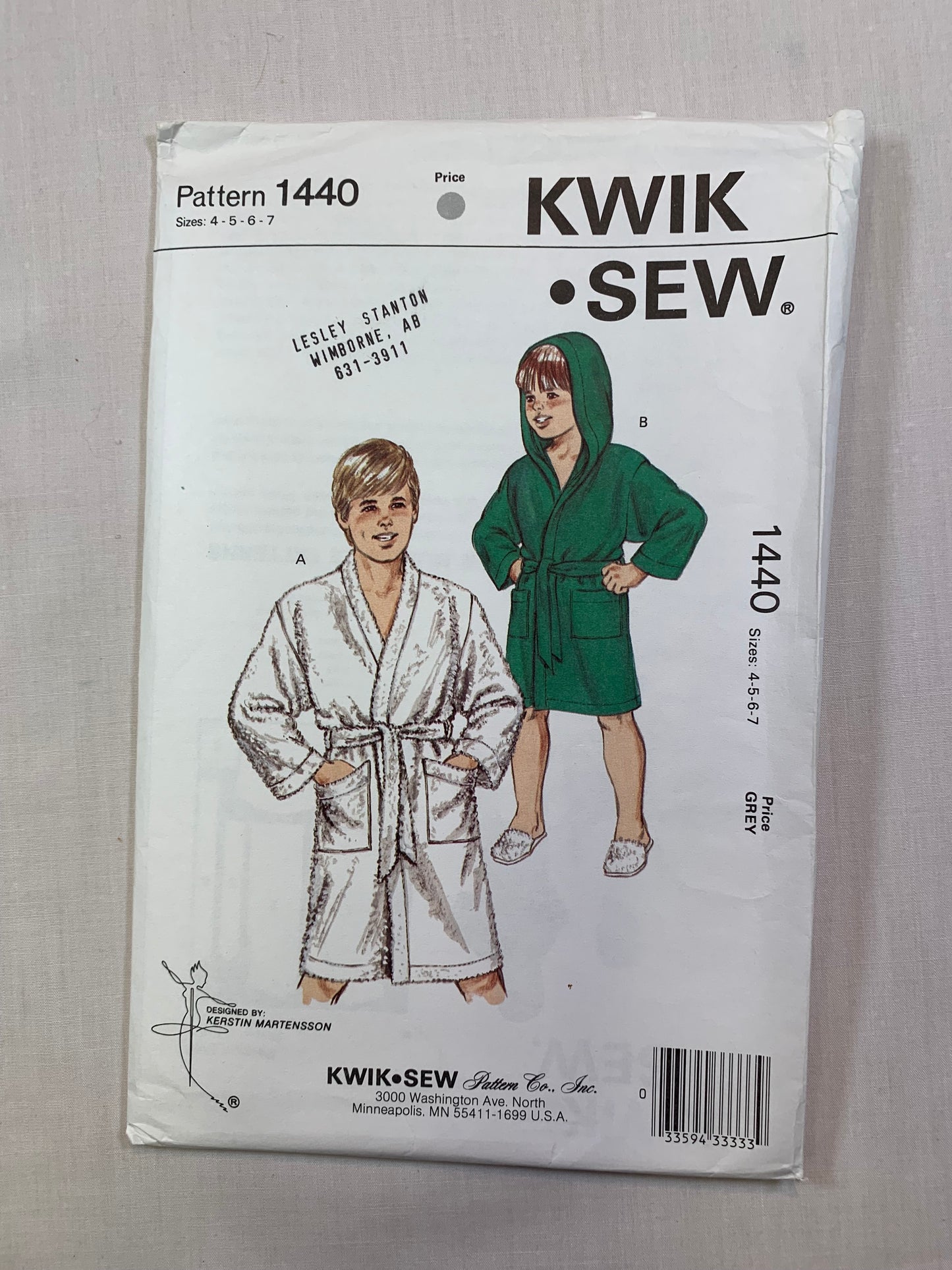 KWIK 1440 Boys' Bath Robes, Size 4-7, Cut, Vintage 1985