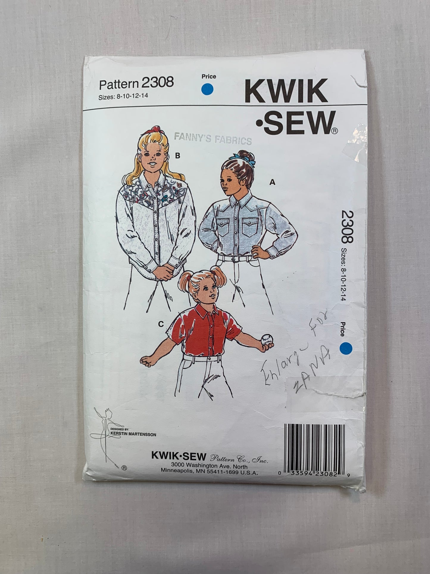 KWIK 2308 Girls' Shirt, Size 8-14, Cut, Vintage 1993