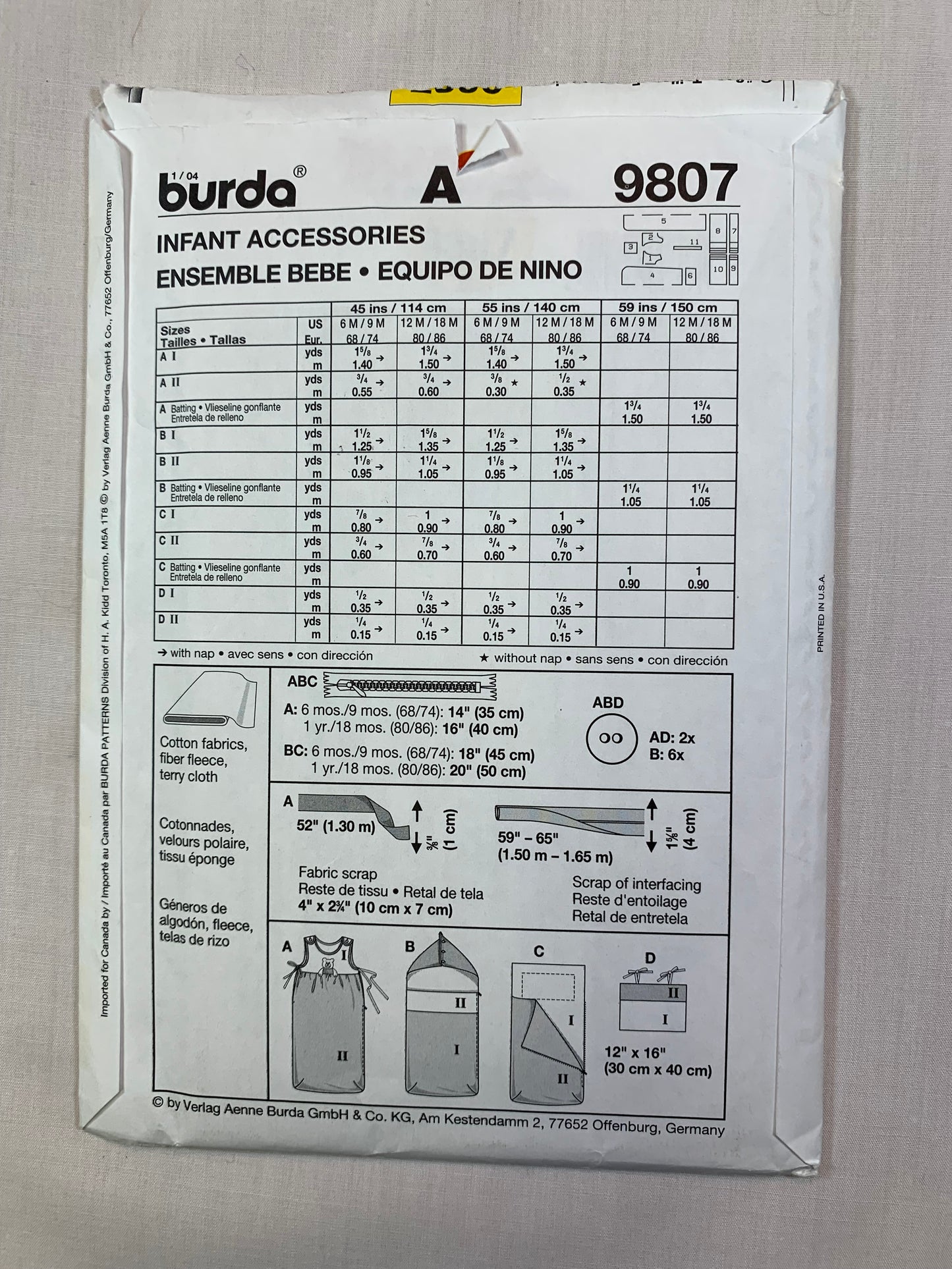Burda Crafts, Baby Room Essentials, Pillow, Sleeper, Sleeping Bag, Bassinet, Uncut