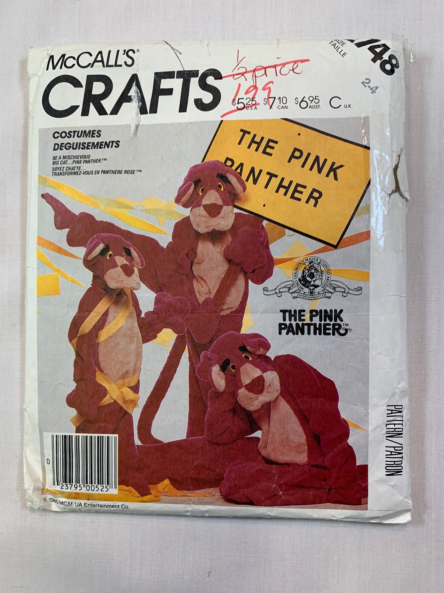 McCall's 2748 Crafts, Costumes, Halloween, Toddlers' Boys', Girls', Pink Panther, Size 2-4, Cut, Vintage 1986