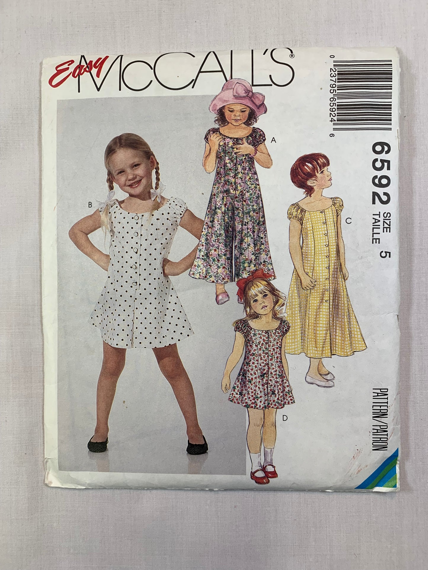 McCall's 6592 Girls' Dress, Jumpsuit, Romper, Size 5, Cut, Vintage 1993