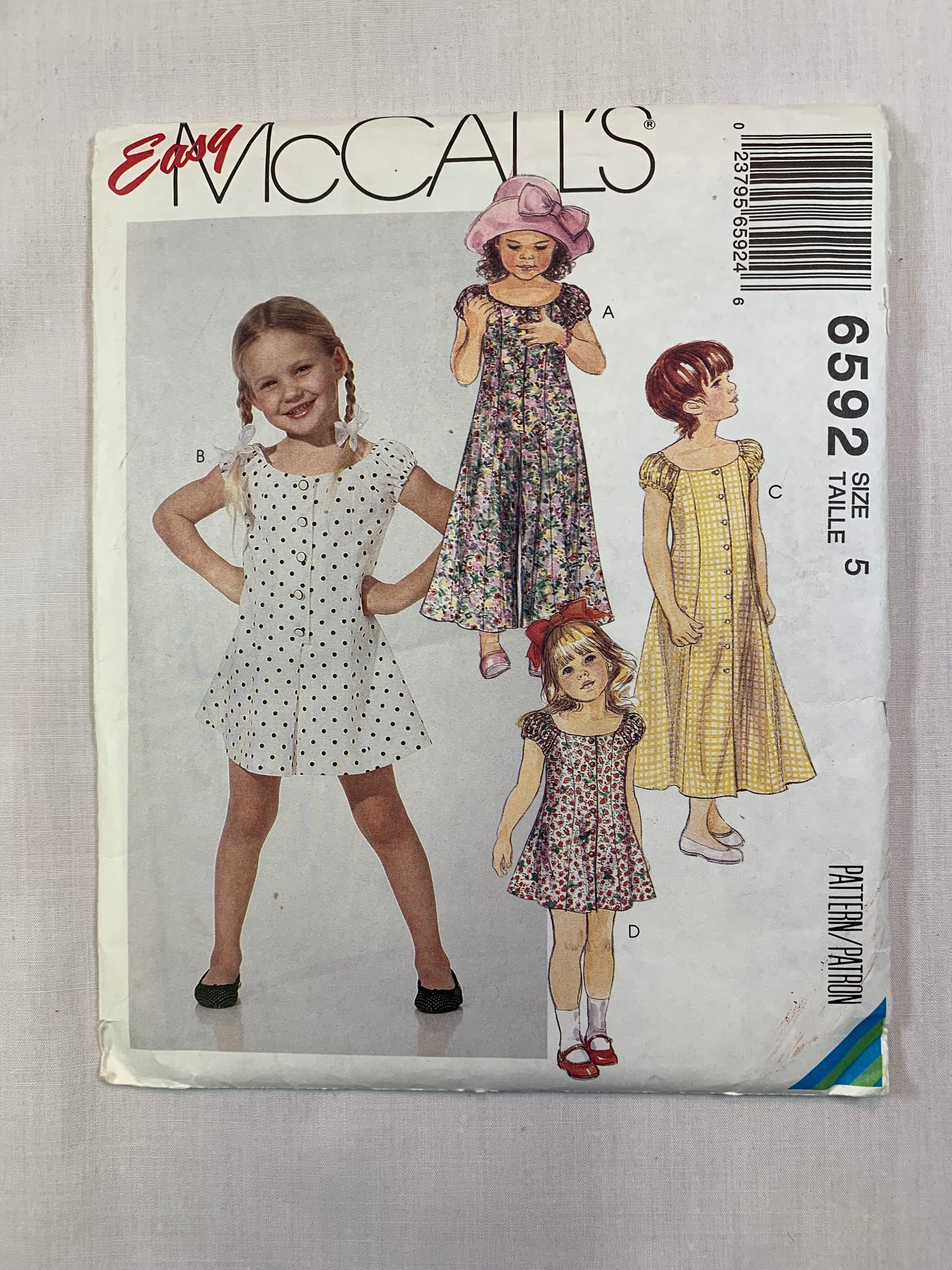McCall's 6592 Girls' Dress, Jumpsuit, Romper, Size 5, Cut, Vintage 1993