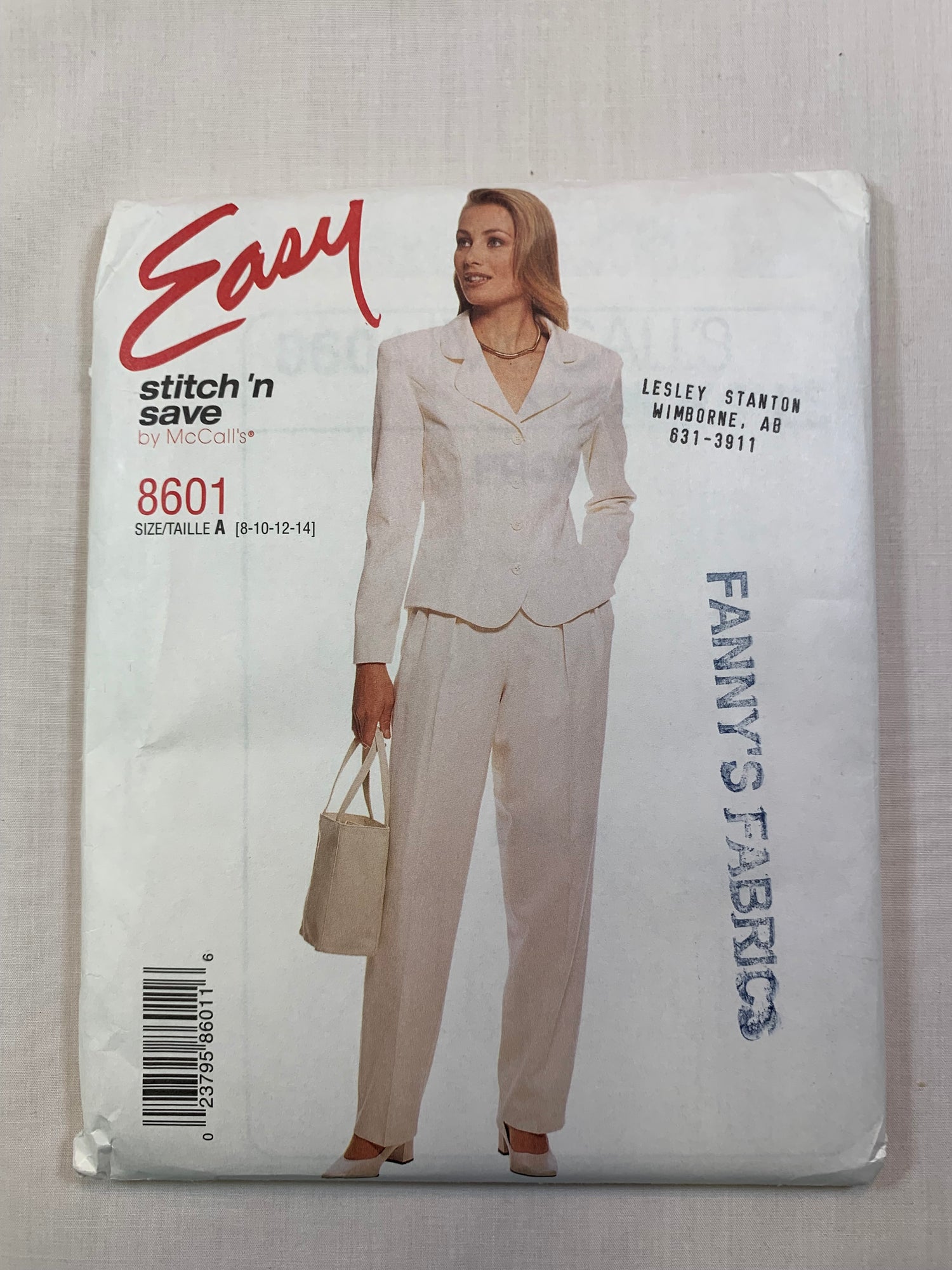 McCall's 8601 Stitch 'N Save Jacket, Pants, Size 8-14, Uncut, Vintage 1997