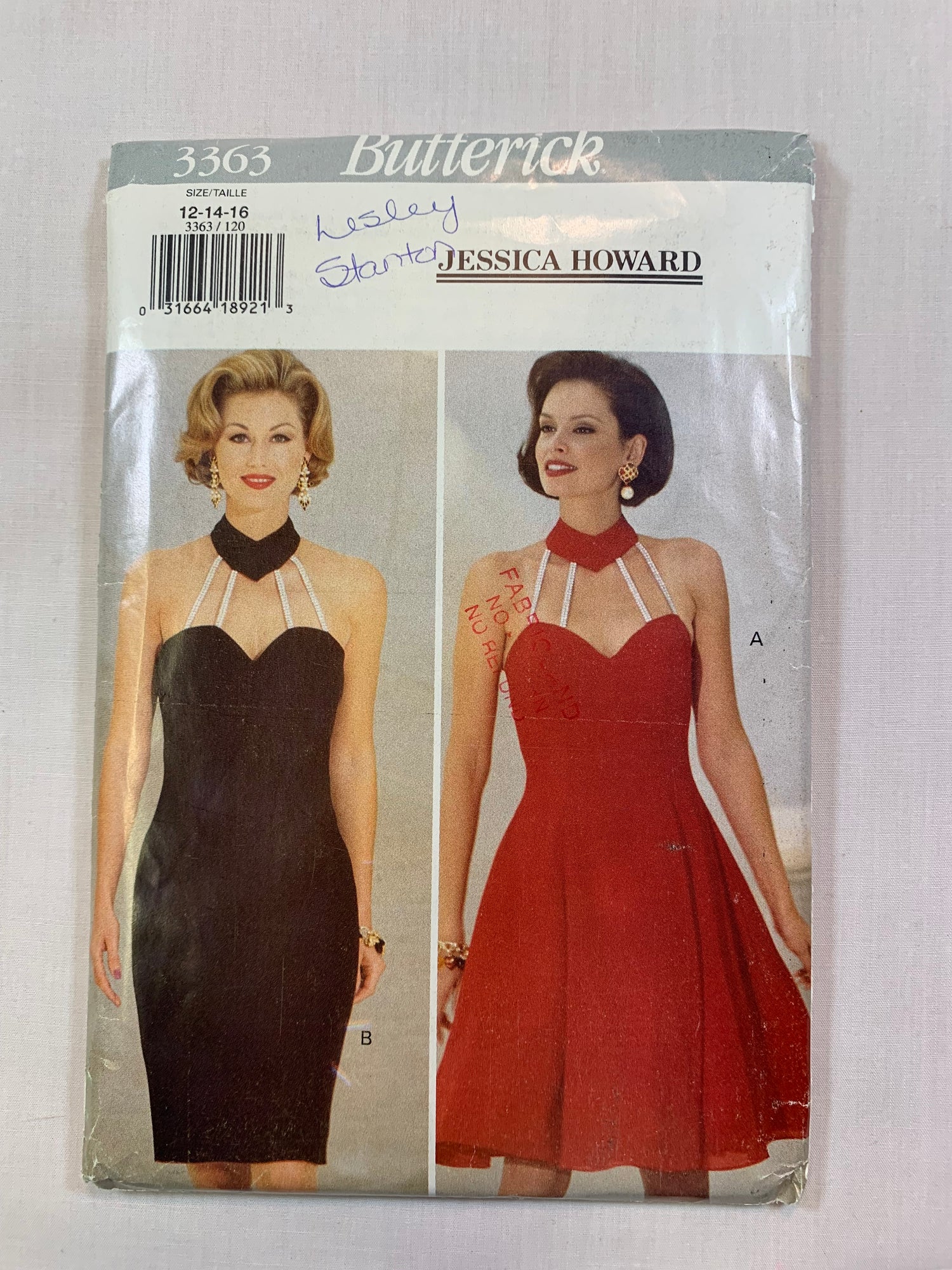 Butterick Sewing Pattern Jessica Howard 3365 Misses' Dress, Tapered, Flared, Princess Seams, Zipper Back, Size 12-16, Uncut, Vintage 1994