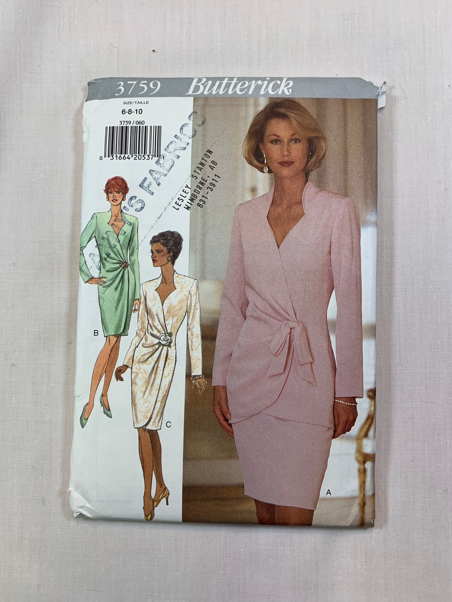 Butterick Sewing Pattern 3759 Misses' Dress, Tunic, Skirt, Loose-Fitting, Wrap, Shoulder Pads, Zipper Back, Size 6-10, Uncut, Vintage 1994