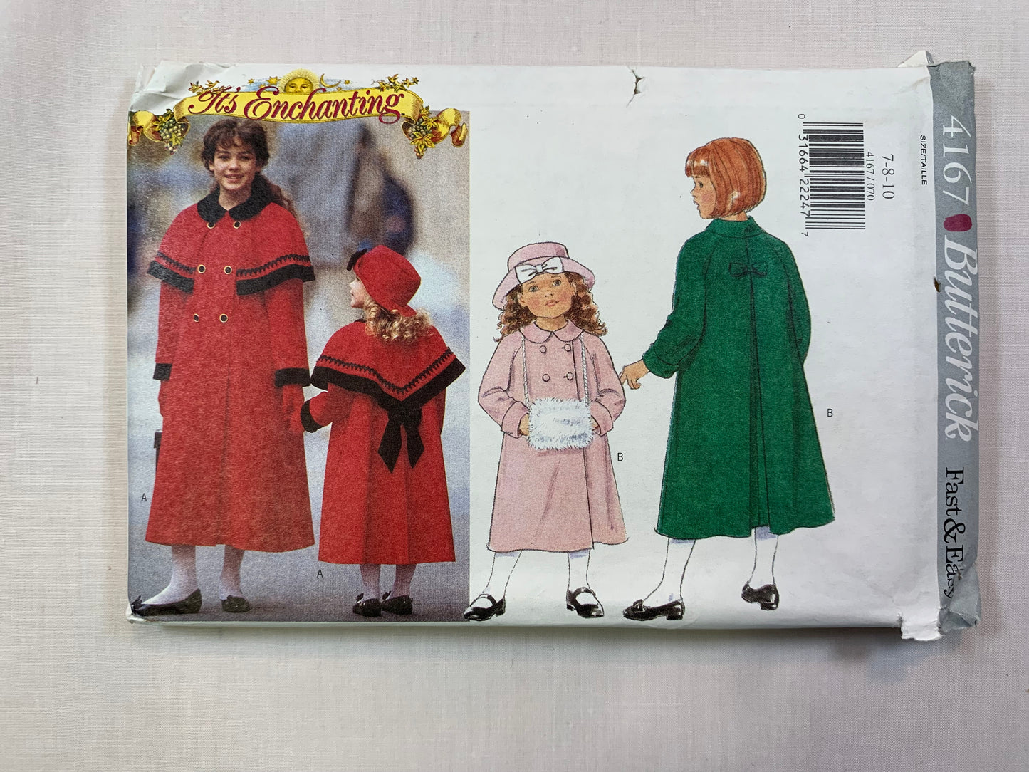 Butterick 4167 Girls' Coat, Capelet, Muff, Hat, Size 7-10, Uncut, Vintage 1995