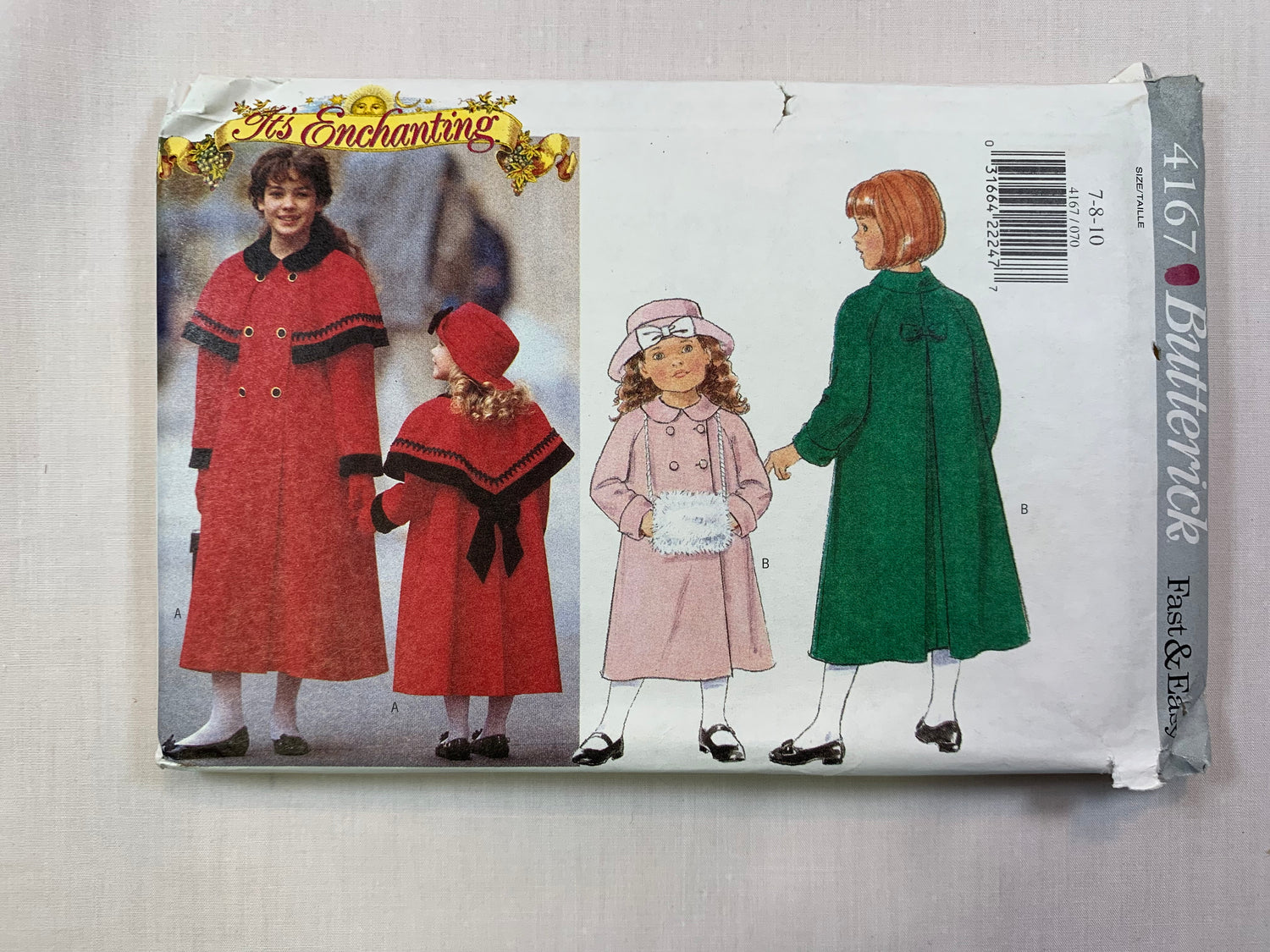 Butterick 4167 Girls' Coat, Capelet, Muff, Hat, Size 7-10, Uncut, Vintage 1995