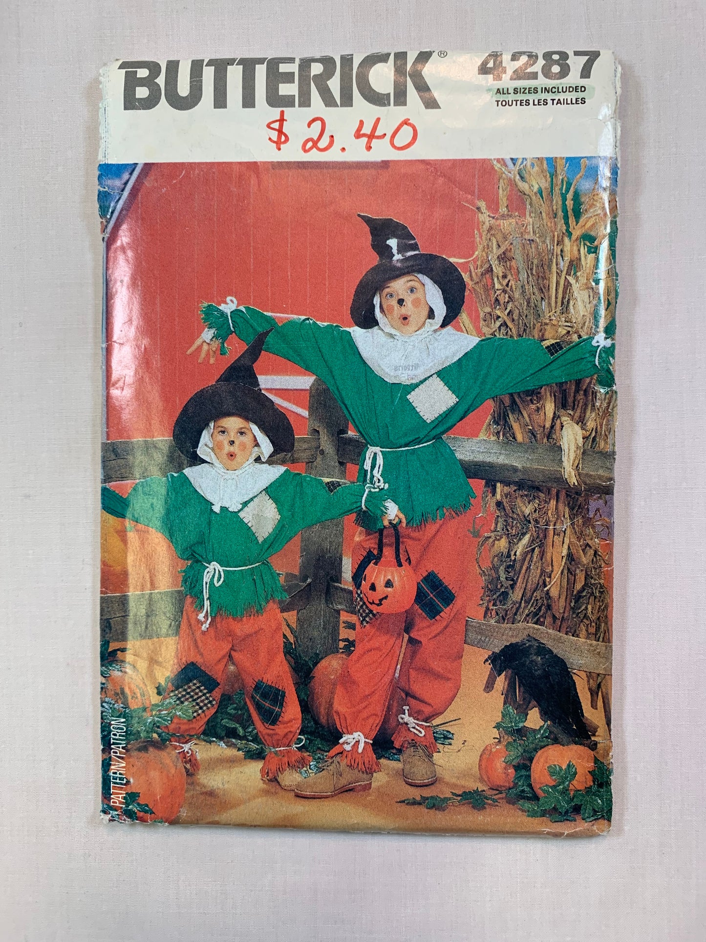 Butterick 4287 Girls' Boys' Costumes, Halloween, Scarecrow, Size 4-14, Cut, Vintage 1989