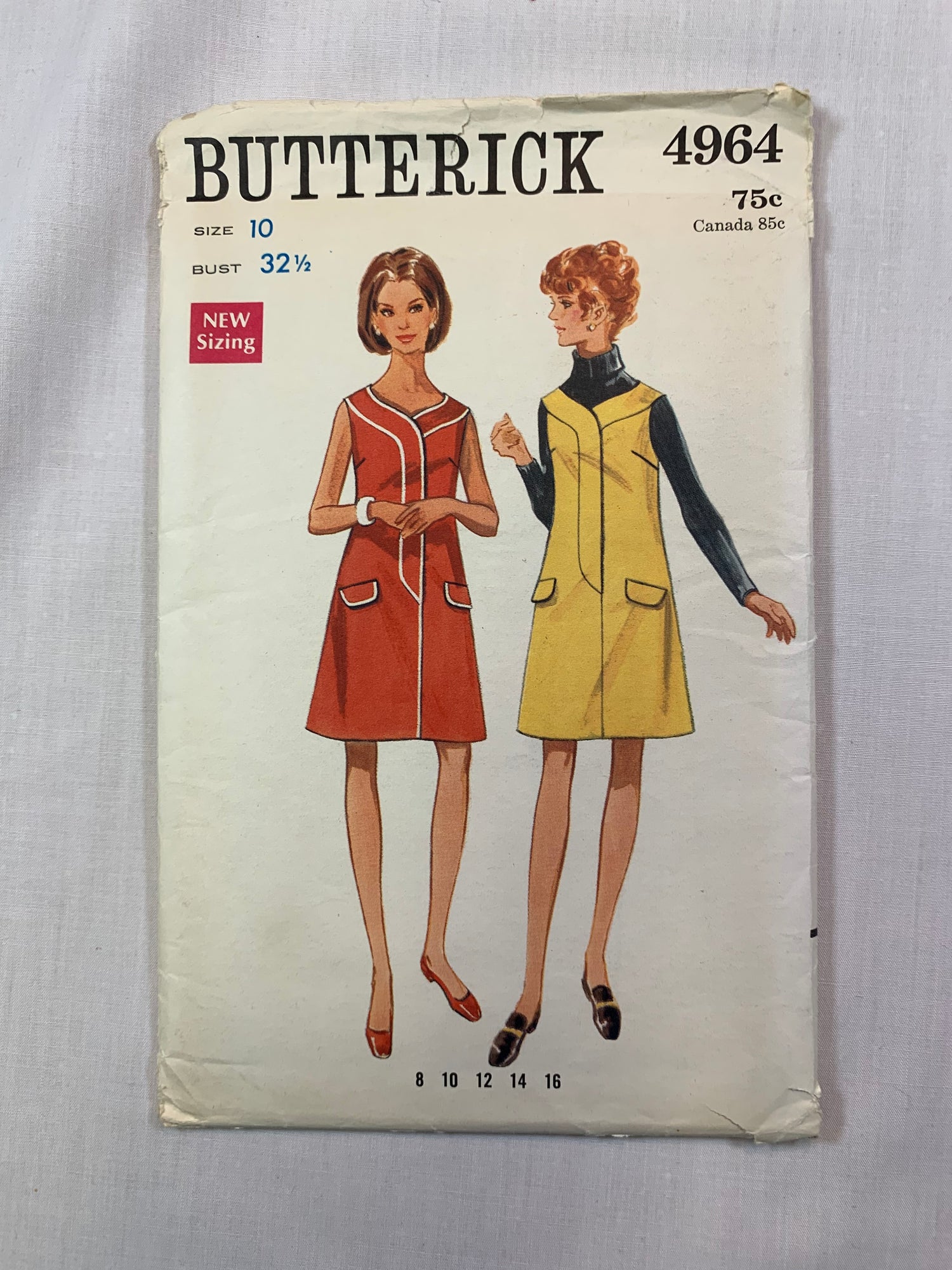 Butterick 4964 Misses' Dress, Jumper, Size 10, Cut, Vintage 1970
