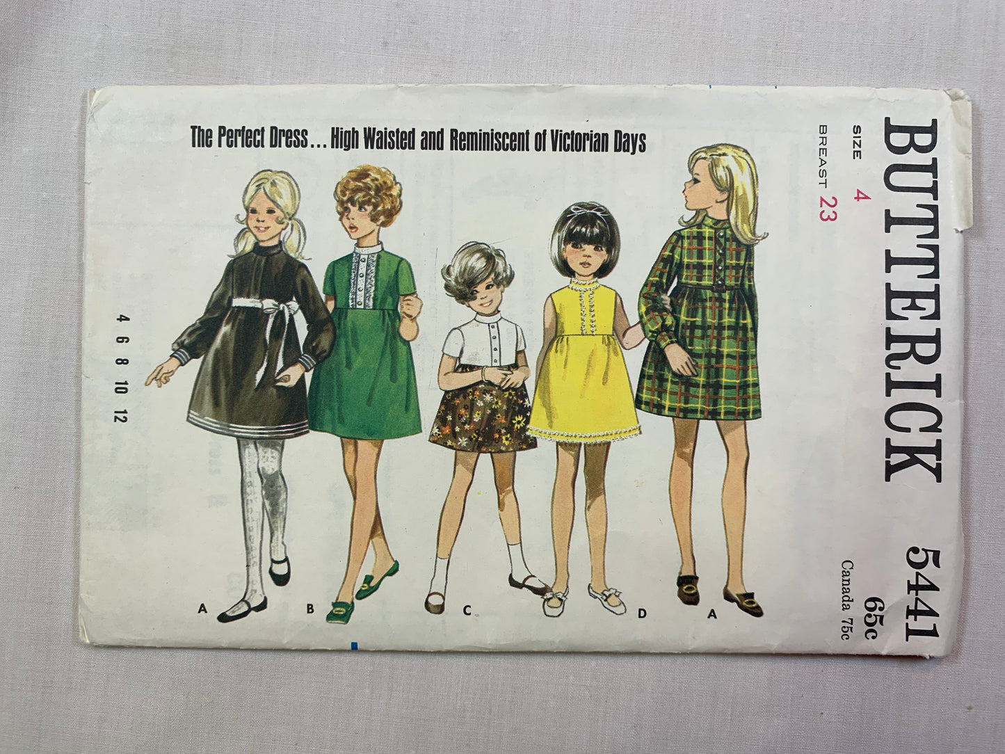 Butterick 5441 Girls' Dress, Size 4, Cut, Vintage 1970