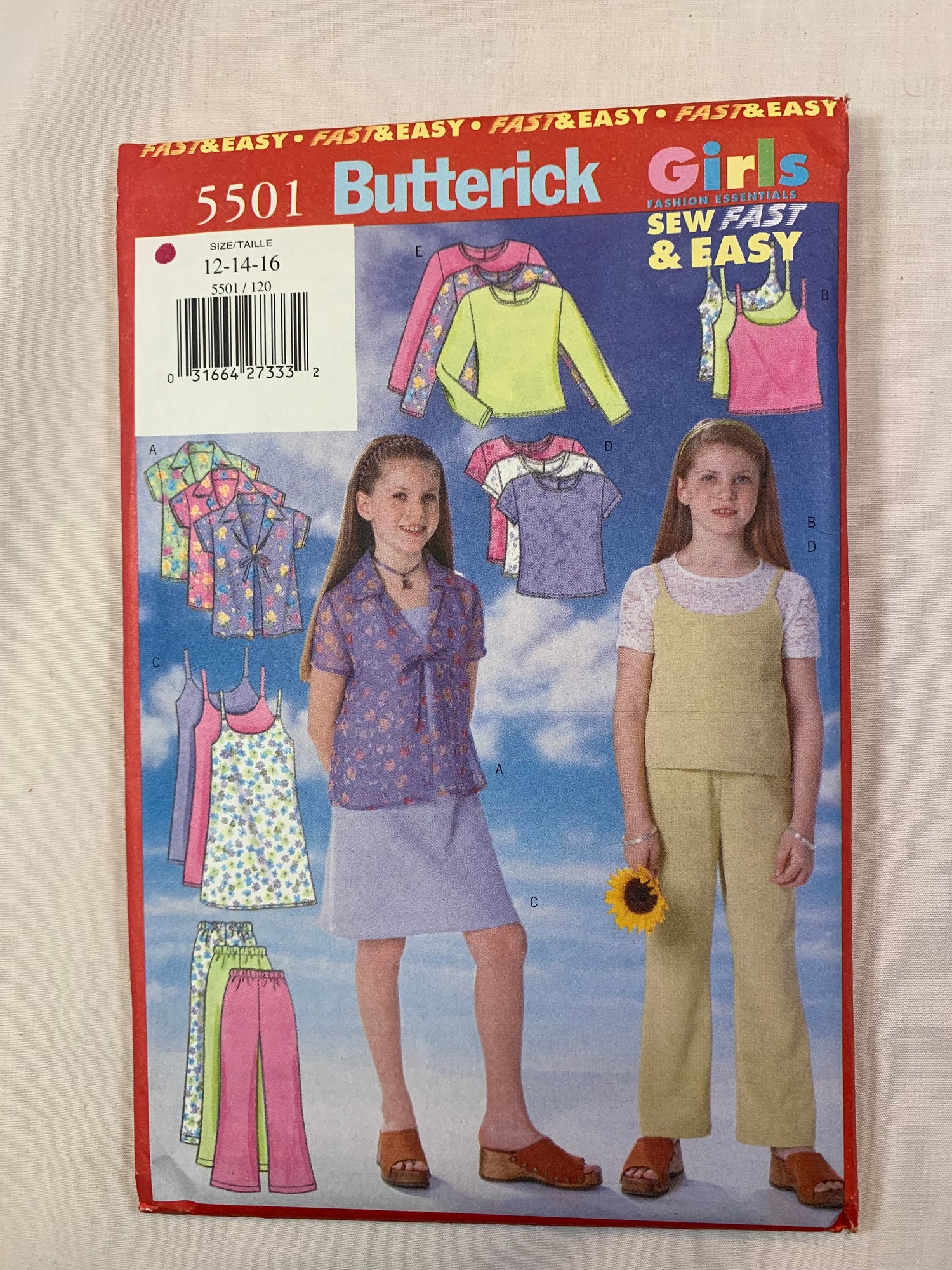 Butterick 5501 Girls' Dress, Top, Pants, Size 12-16, Uncut, Vintage 1998