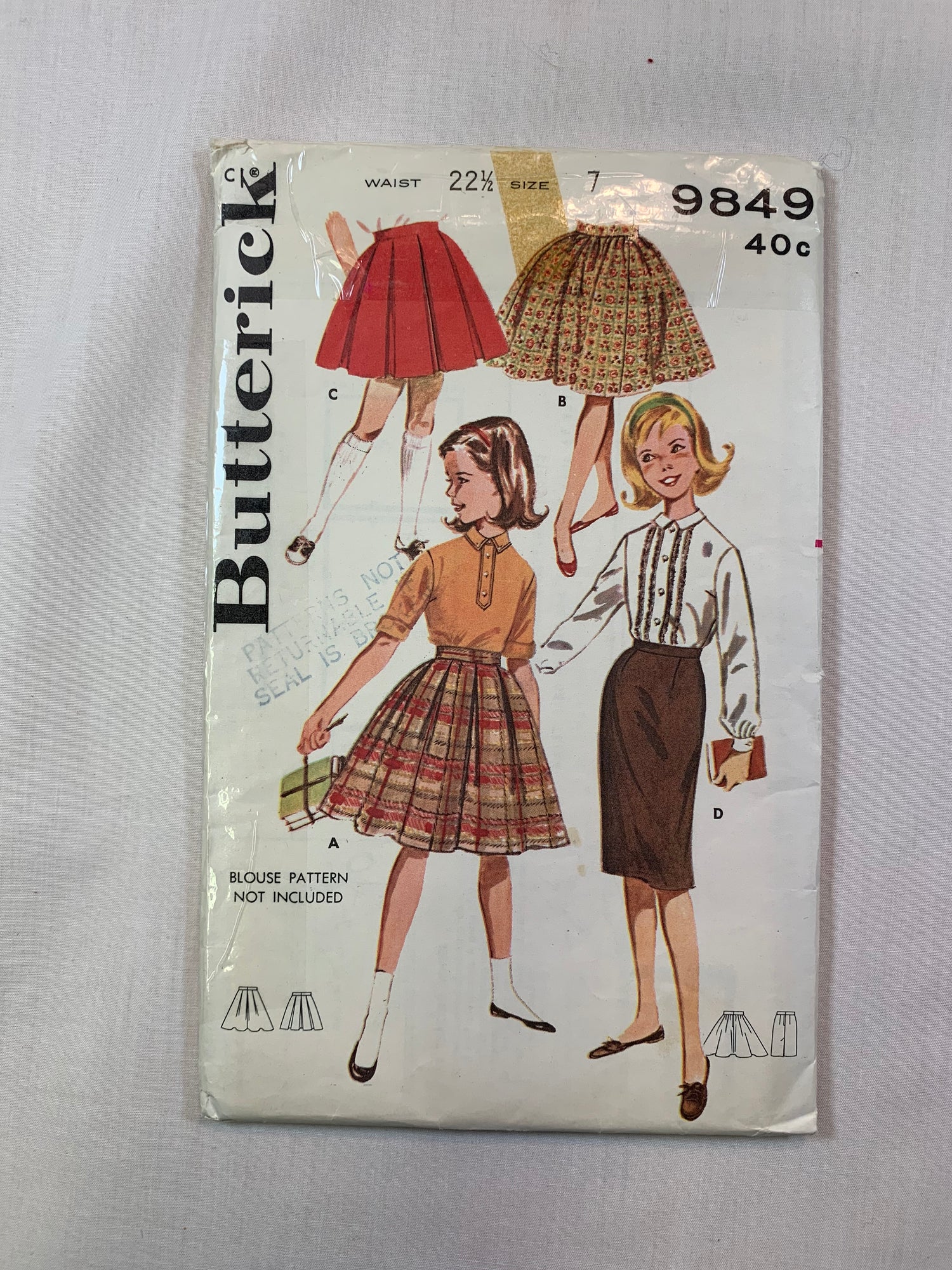 Butterick 9849 Misses' Skirts, Size 7, Cut, Vintage 1970