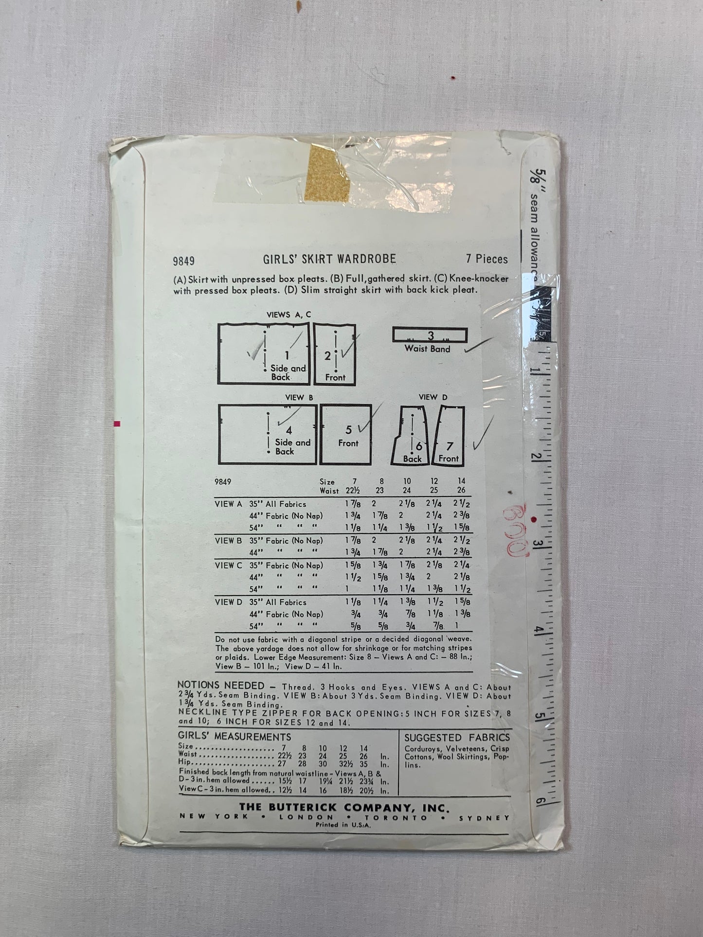 Butterick 9849 Misses' Skirts, Size 7, Cut, Vintage 1970