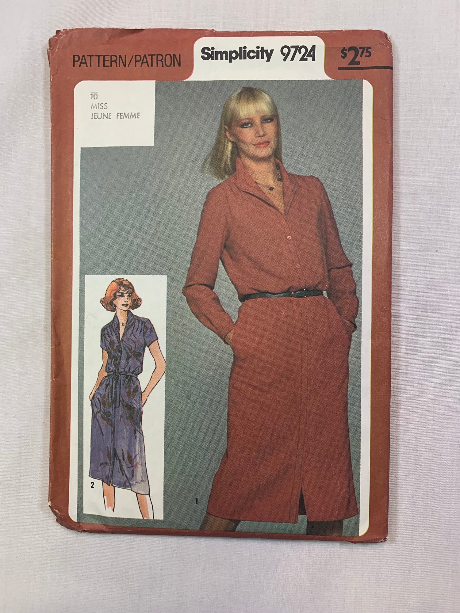 Simplicity 9724 Misses' Pullover Dresses, Size 10, Cut, Vintage 1980