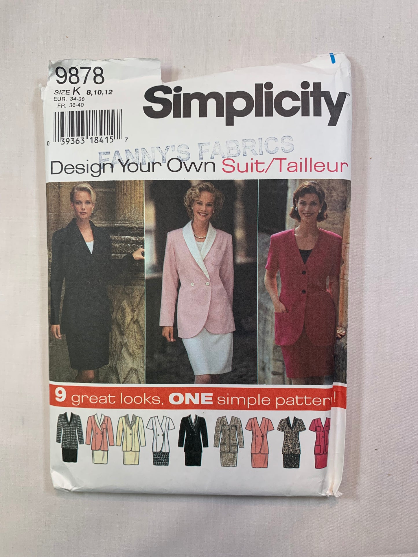 Simplicity 9878 Misses' Suit, Jacket, Skirt, Size 8-12, Uncut, Vintage 1998