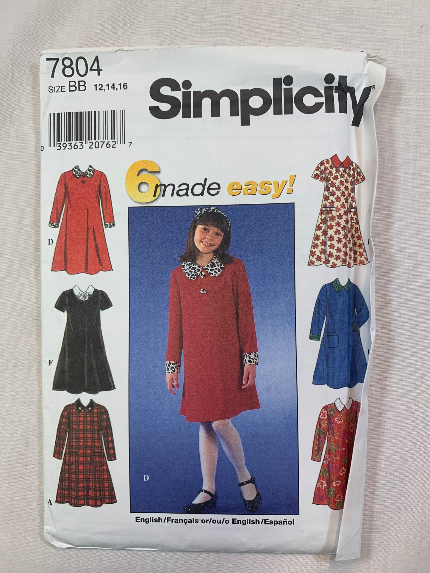 Simplicity 7804 Girls' Dress, Size 12-16, Uncut, Vintage 1997