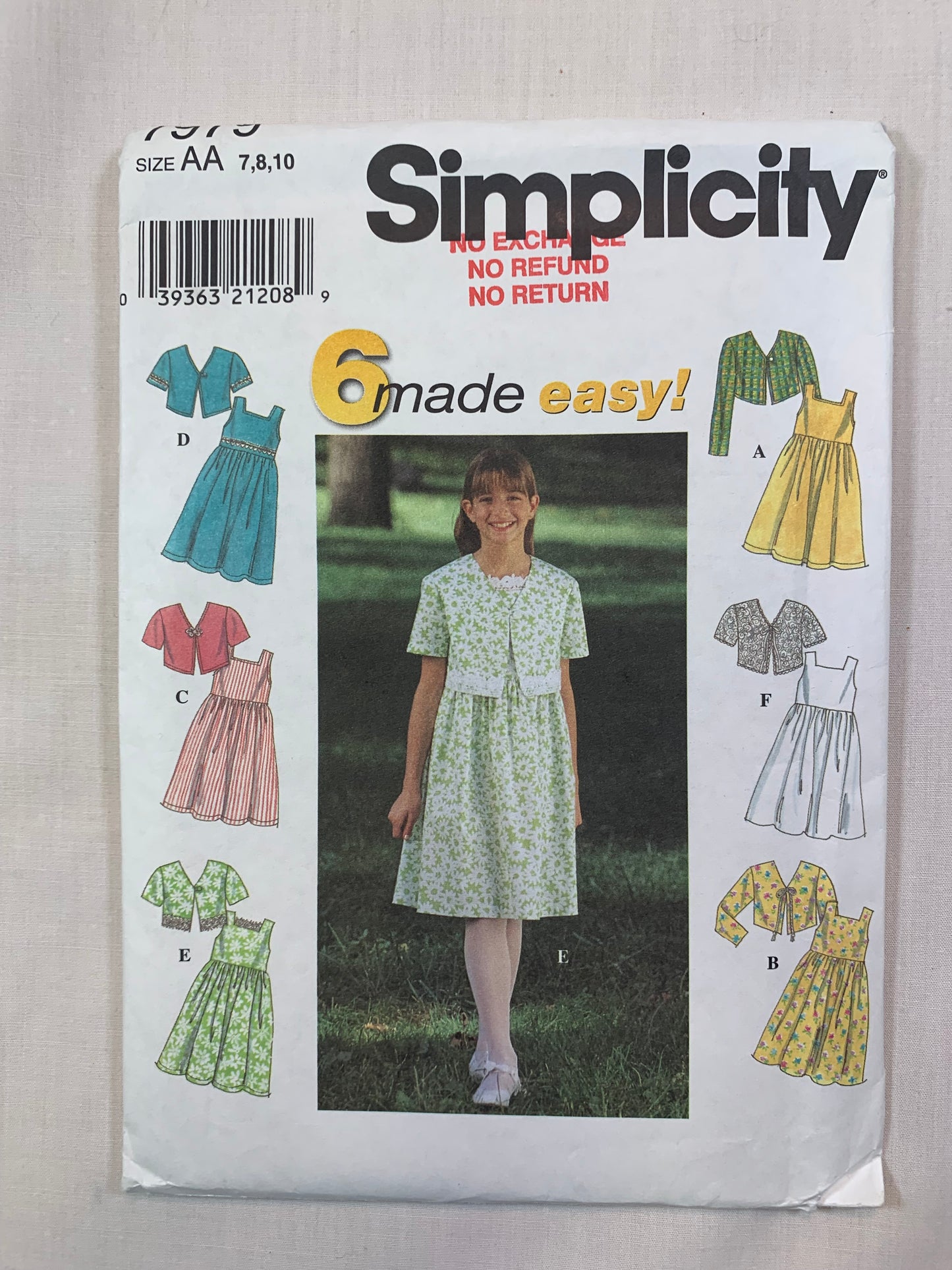 Simplicity 7979 Girls' Dress, Jacket, Size 7-10, Uncut, Vintage 1997