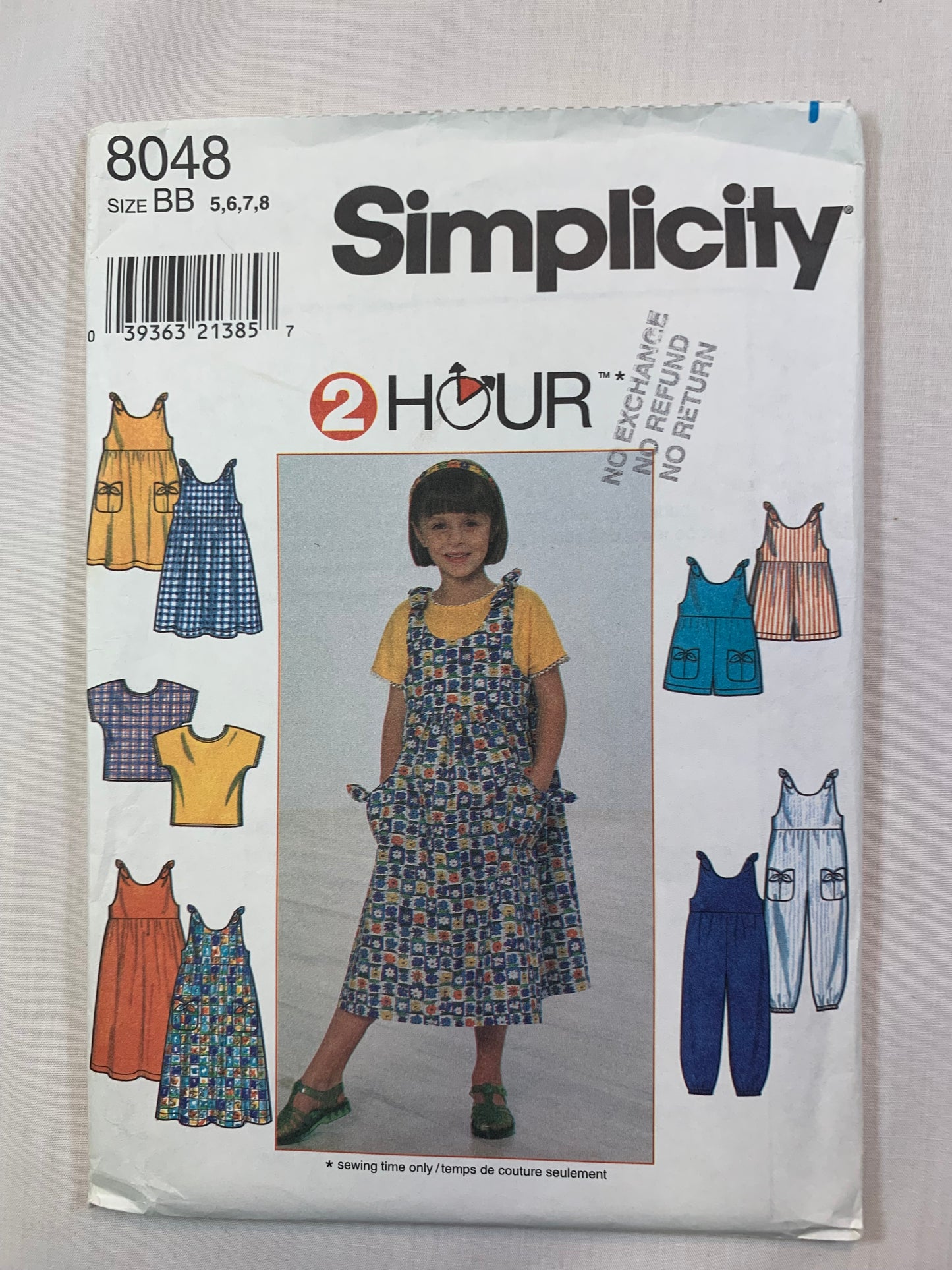 Simplicity 8048 Girls' Dress, Jumper, Romper, Top, Jumpsuit, Size 5-8, Uncut, Vintage 1998