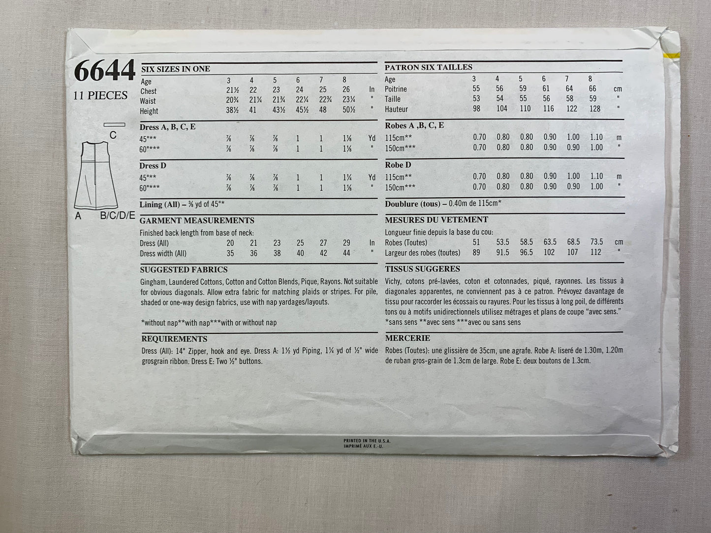 Simplicity New Look 6644 Girls' Dress, Size 3-8, Uncut, Vintage 1980