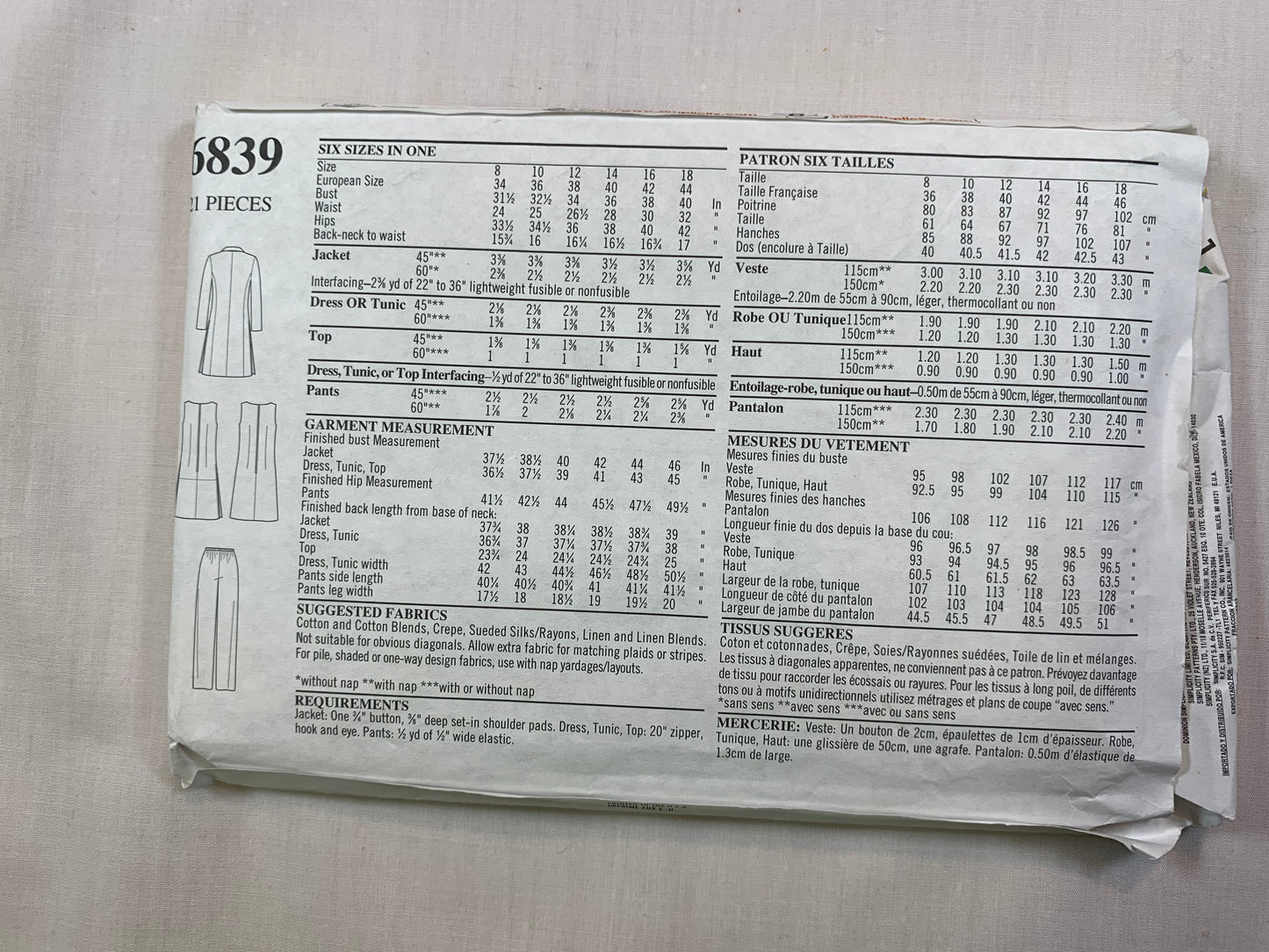 Simplicity New Look 6839 Misses' Dress, Jacket, Pants, Size 8-18, Uncut, Vintage 1999