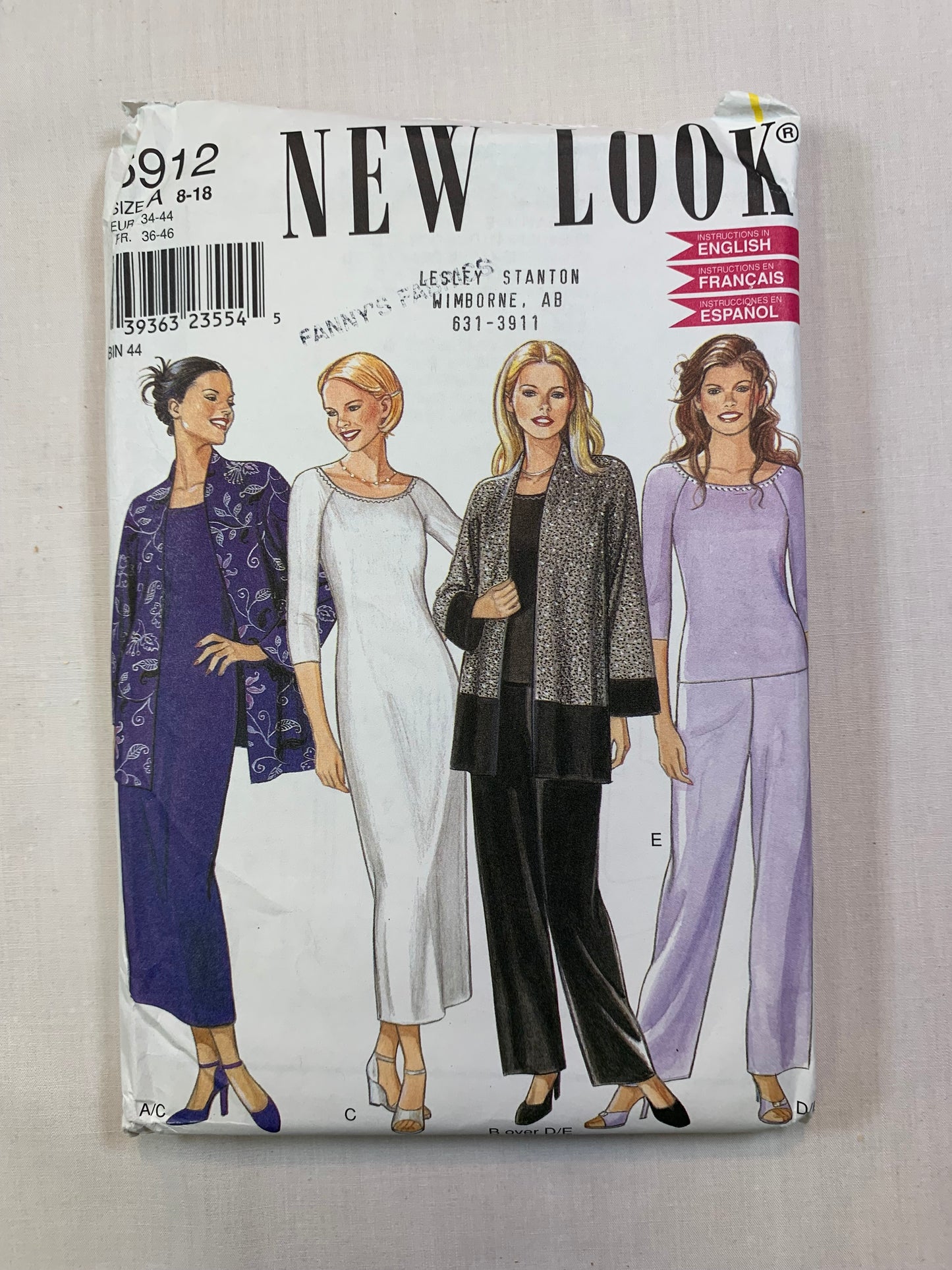 Simplicity New Look Sewing Pattern 6912 Misses' Dress, Jacket, Pants, Top, Long Sleeves, Size 8-18, Uncut, 2007