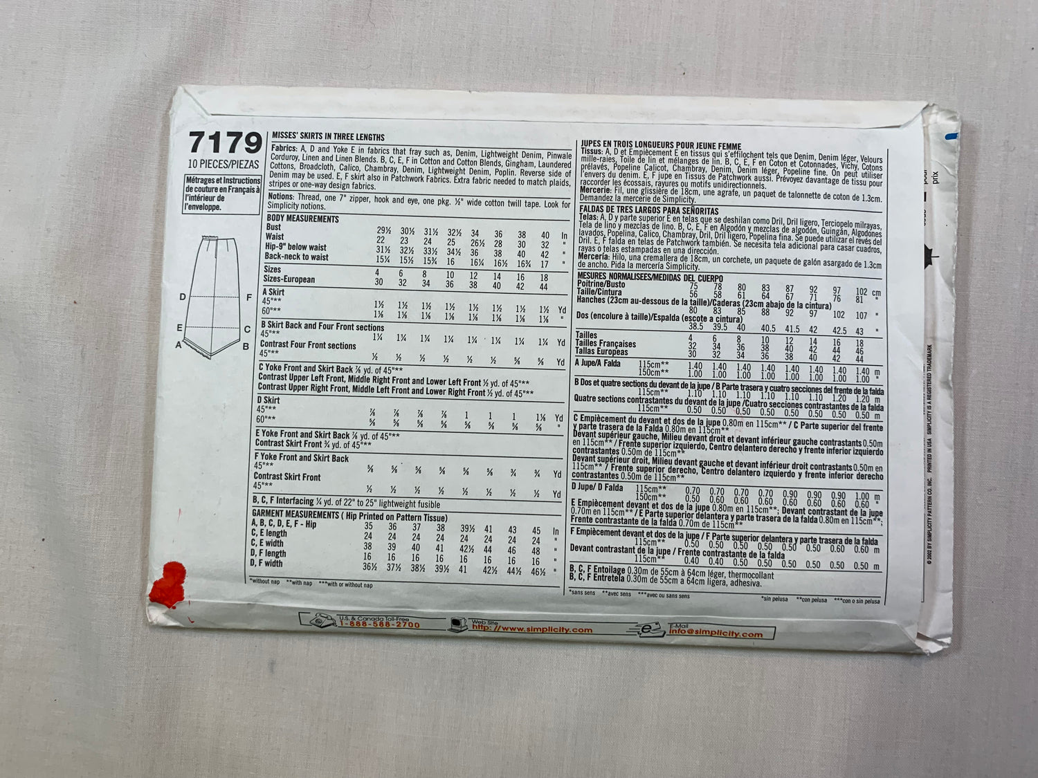 Simplicity 7179 Misses' Skirts, Size 12-18, Uncut, 2010