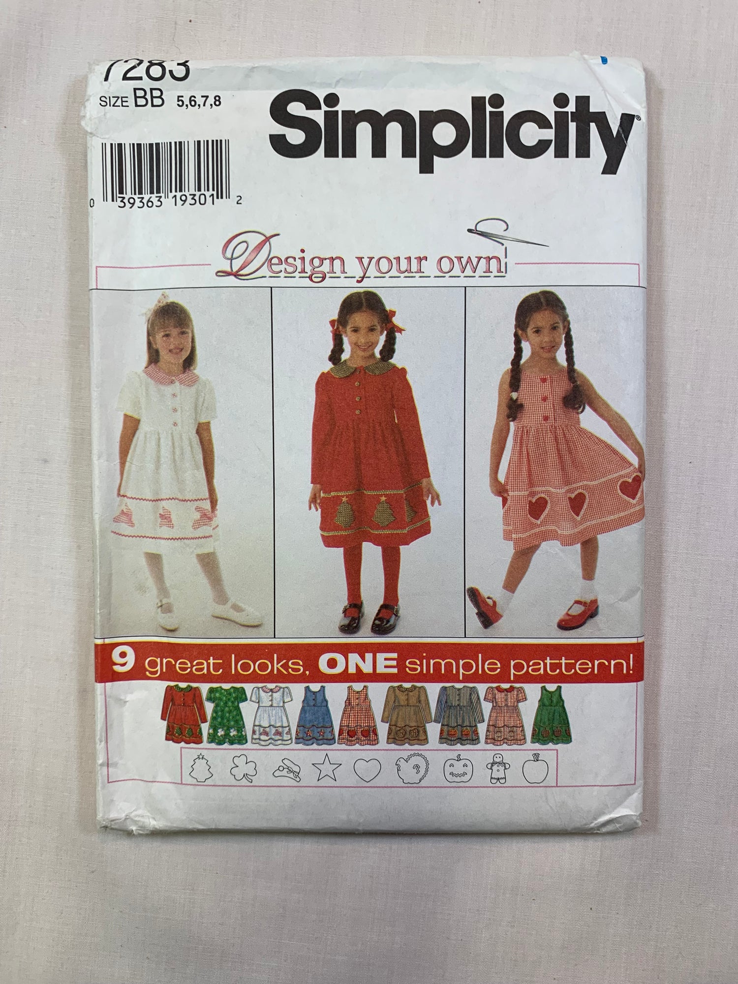 Simplicity 7283 Girls' Dress, Romper, Size 5-8, Uncut, Vintage 1996