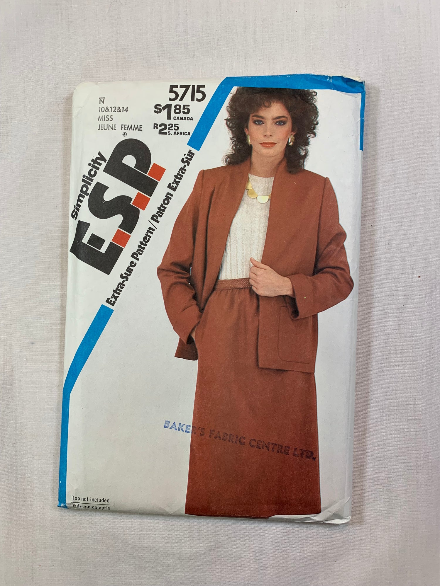 Simplicity 5715 Misses' Unlined Jacket, Skirt, Size 10-14, Cut, Vintage 1983