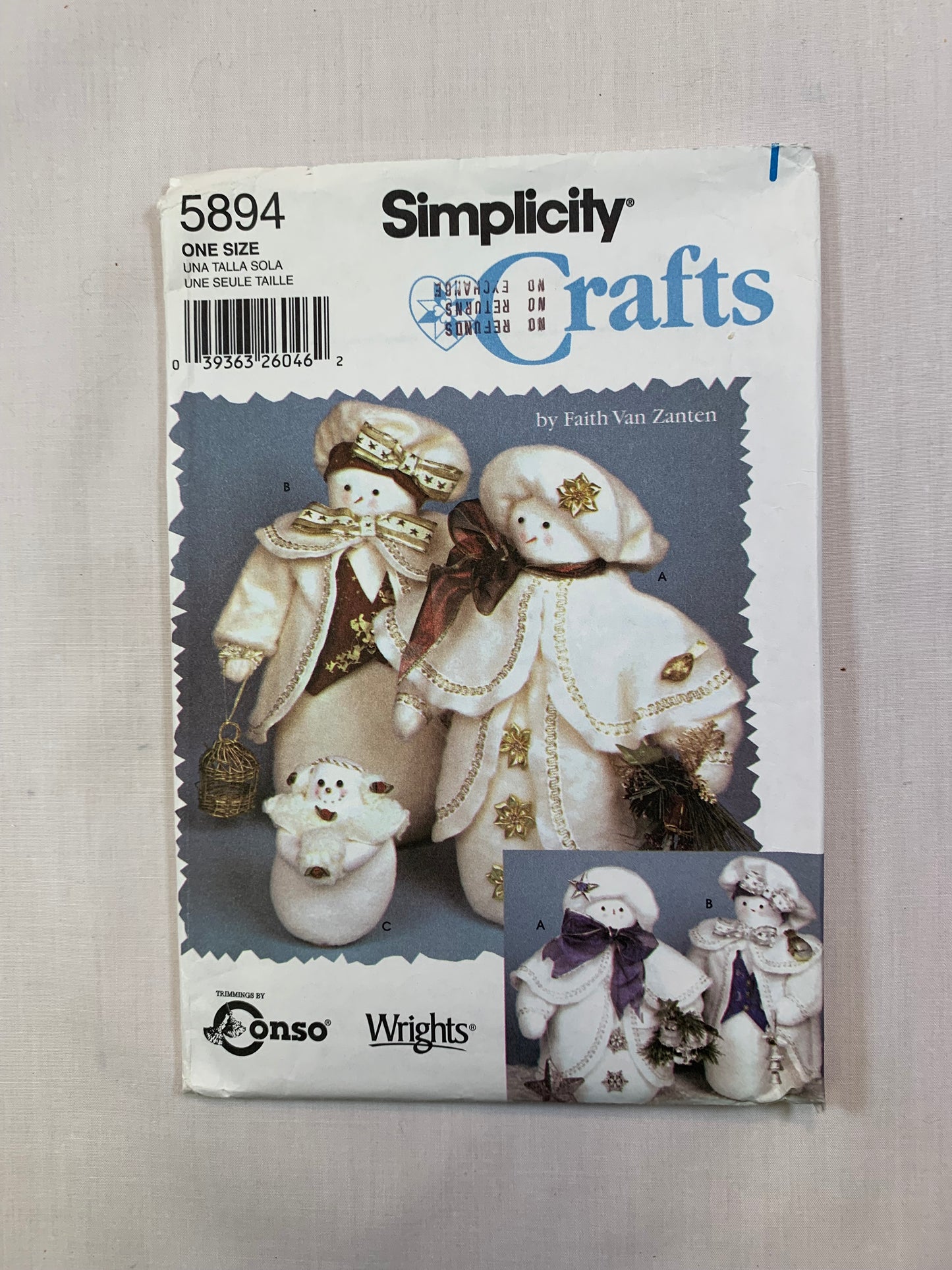 Simplicity 5894 Crafts, Home Decor, Snow People, Christmas, Ornaments, Cut, 2002