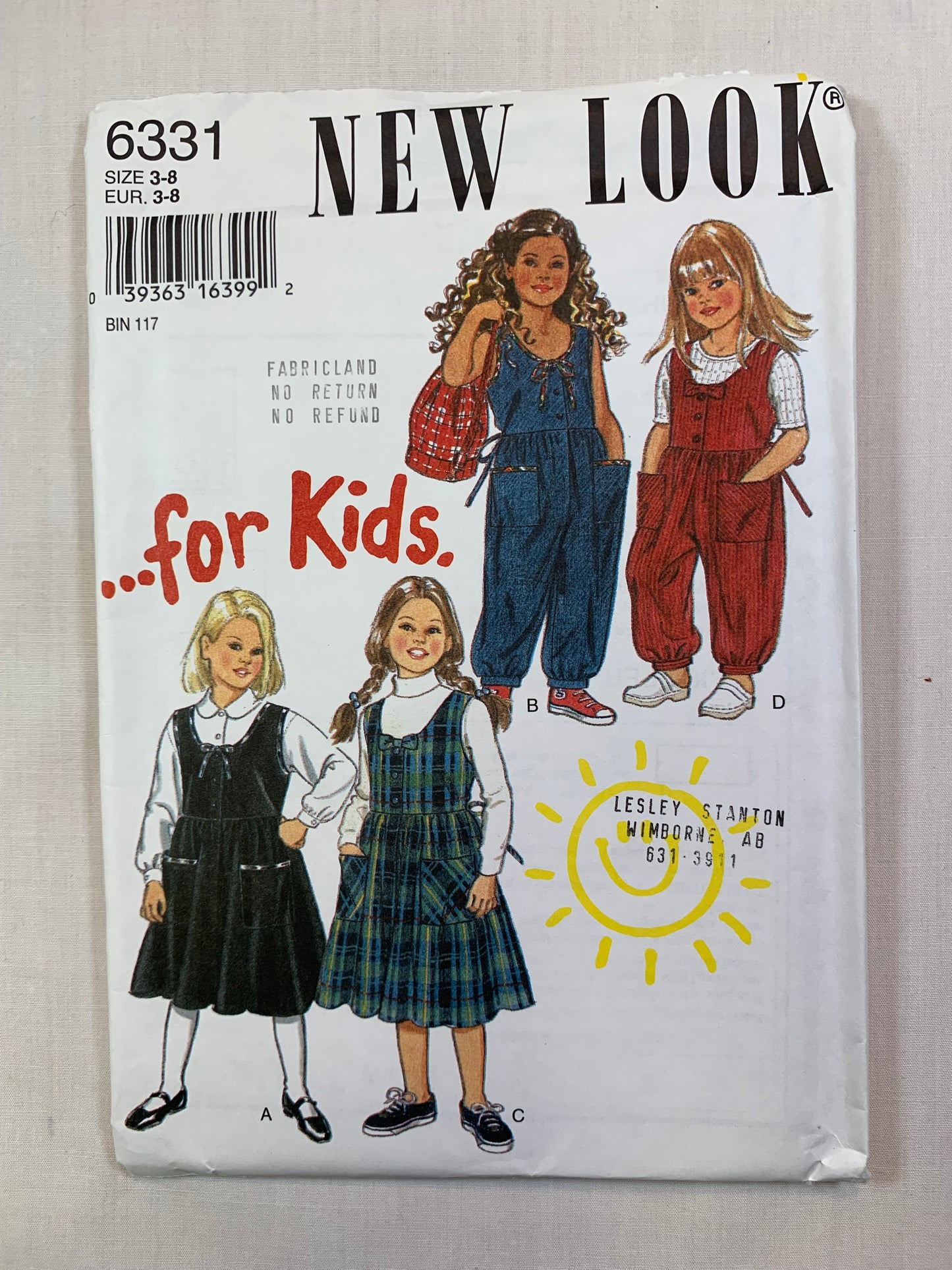 Simplicity New Look 6331 Girls' Dress, Rompers, Size 3-8, Uncut, Vintage 1994
